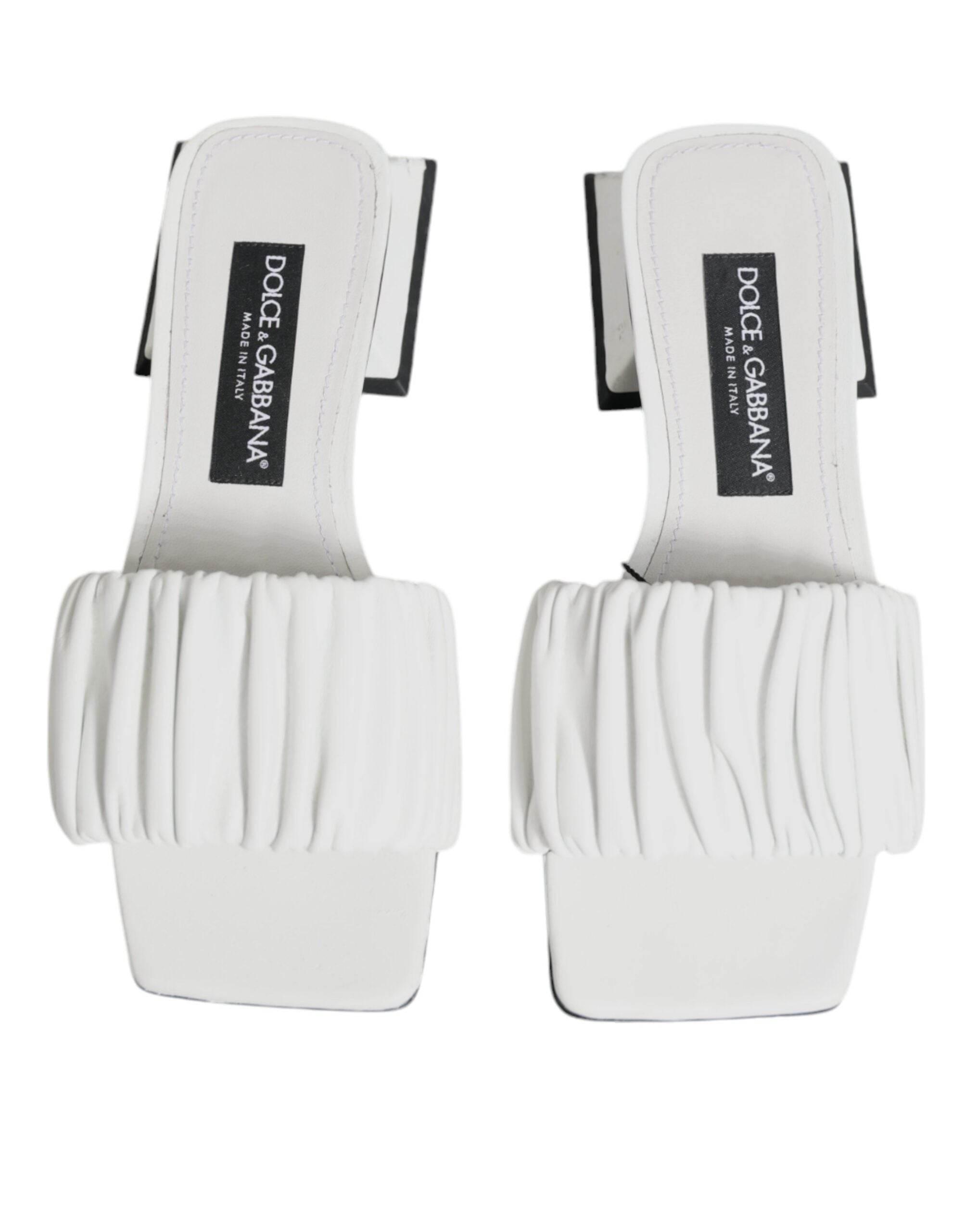 Dolce & Gabbana White Leather Slides Flats Sandals Shoes - Hilstor