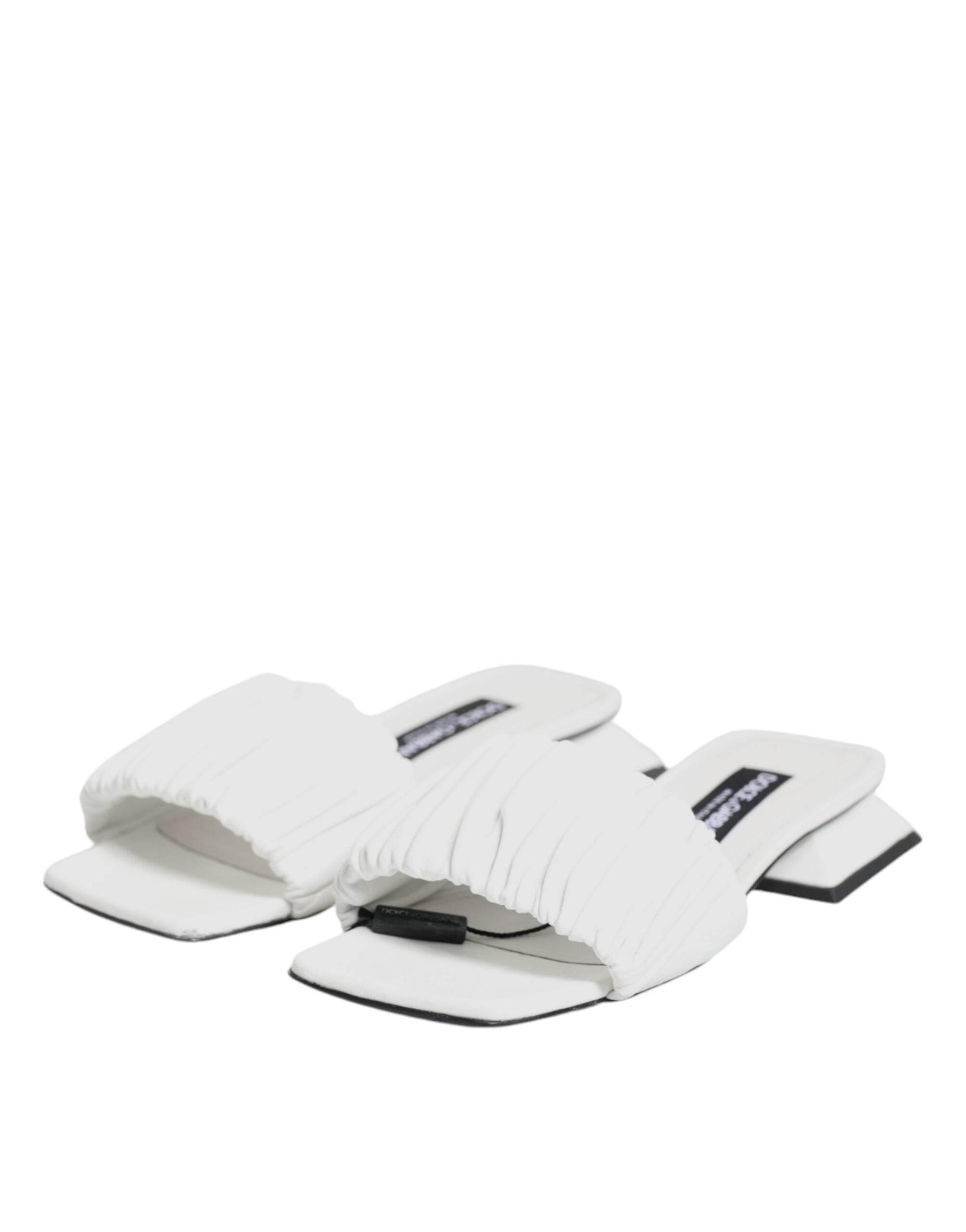 Dolce & Gabbana White Leather Slides Flats Sandals Shoes - Hilstor