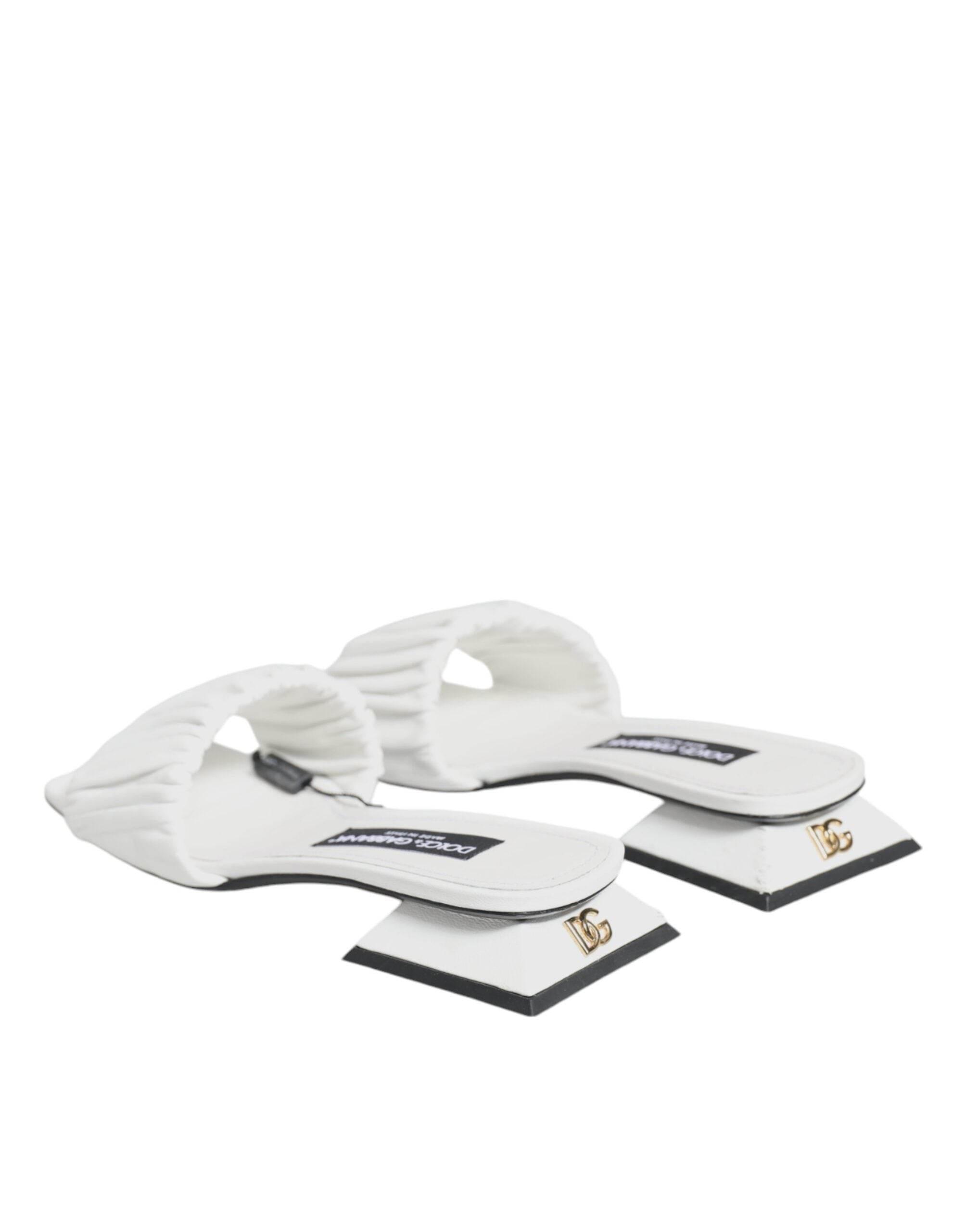 Dolce & Gabbana White Leather Slides Flats Sandals Shoes - Hilstor
