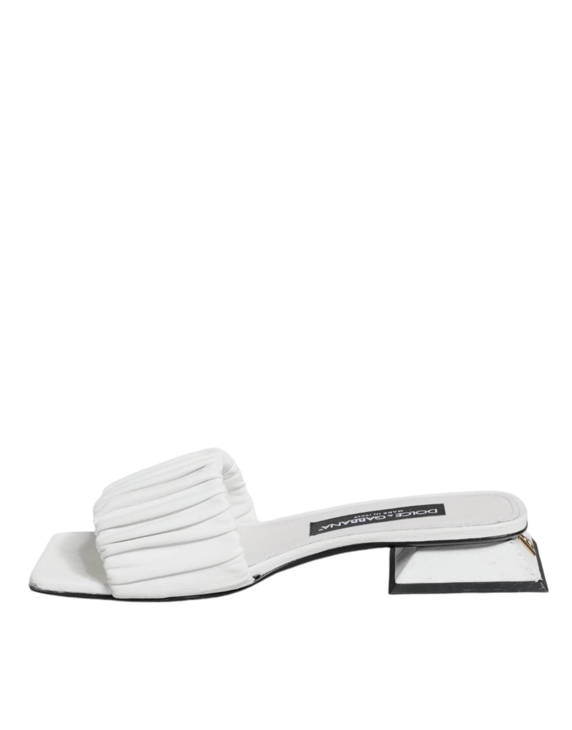 Dolce & Gabbana White Leather Slides Flats Sandals Shoes - Hilstor