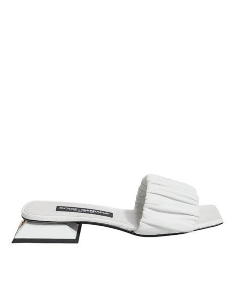 Dolce & Gabbana White Leather Slides Flats Sandals Shoes - Hilstor