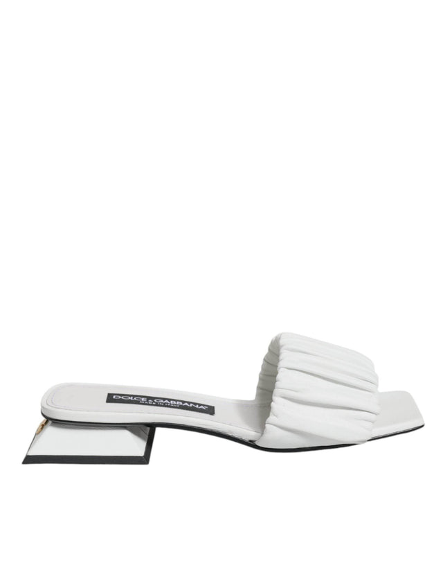 Dolce & Gabbana White Leather Slides Flats Sandals Shoes - Hilstor