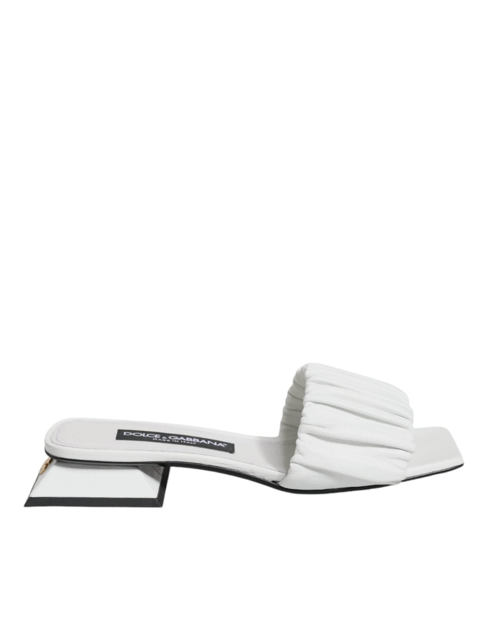 Dolce & Gabbana White Leather Slides Flats Sandals Shoes - Hilstor