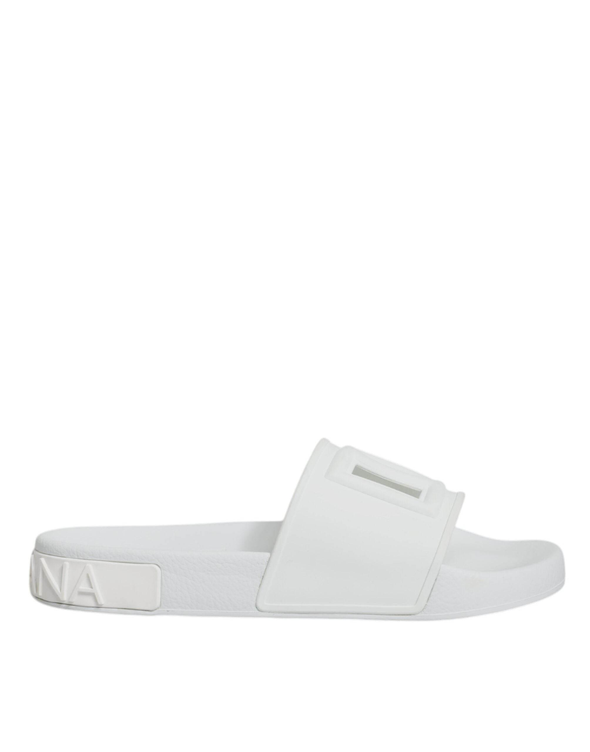 Dolce & Gabbana White Rubber Slides Sandals Beachwear Shoes - Hilstor