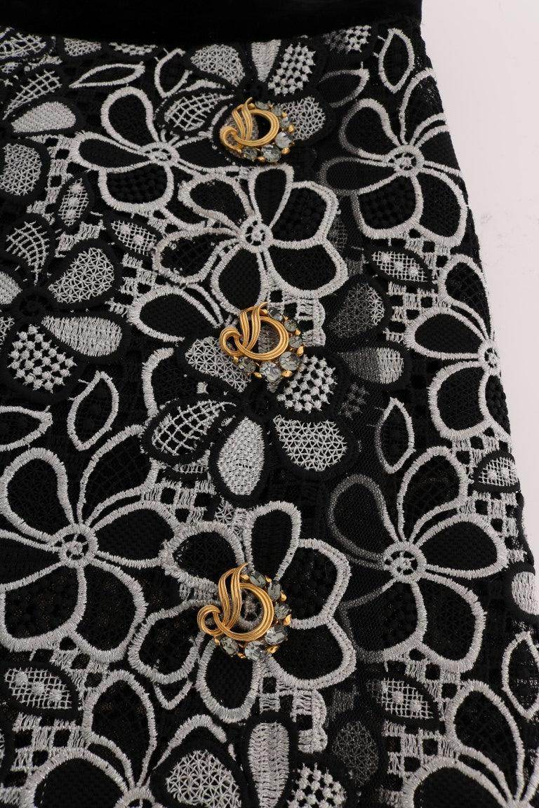 Dolce & Gabbana Elegant Lace Mini Skirt with Crystal Details - Hilstor