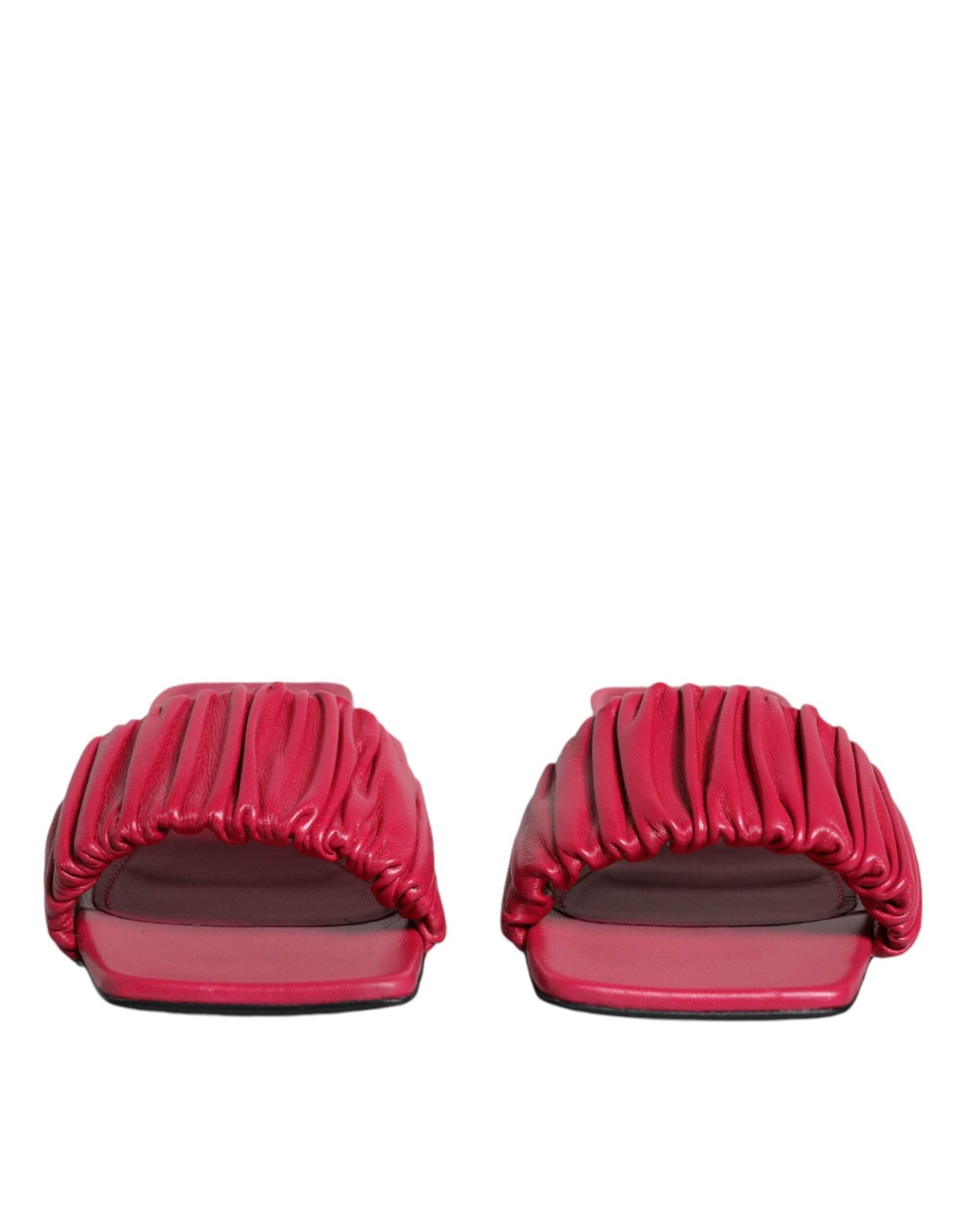 Dolce & Gabbana Fuchsia Leather Slides Flats Sandals Shoes - Hilstor