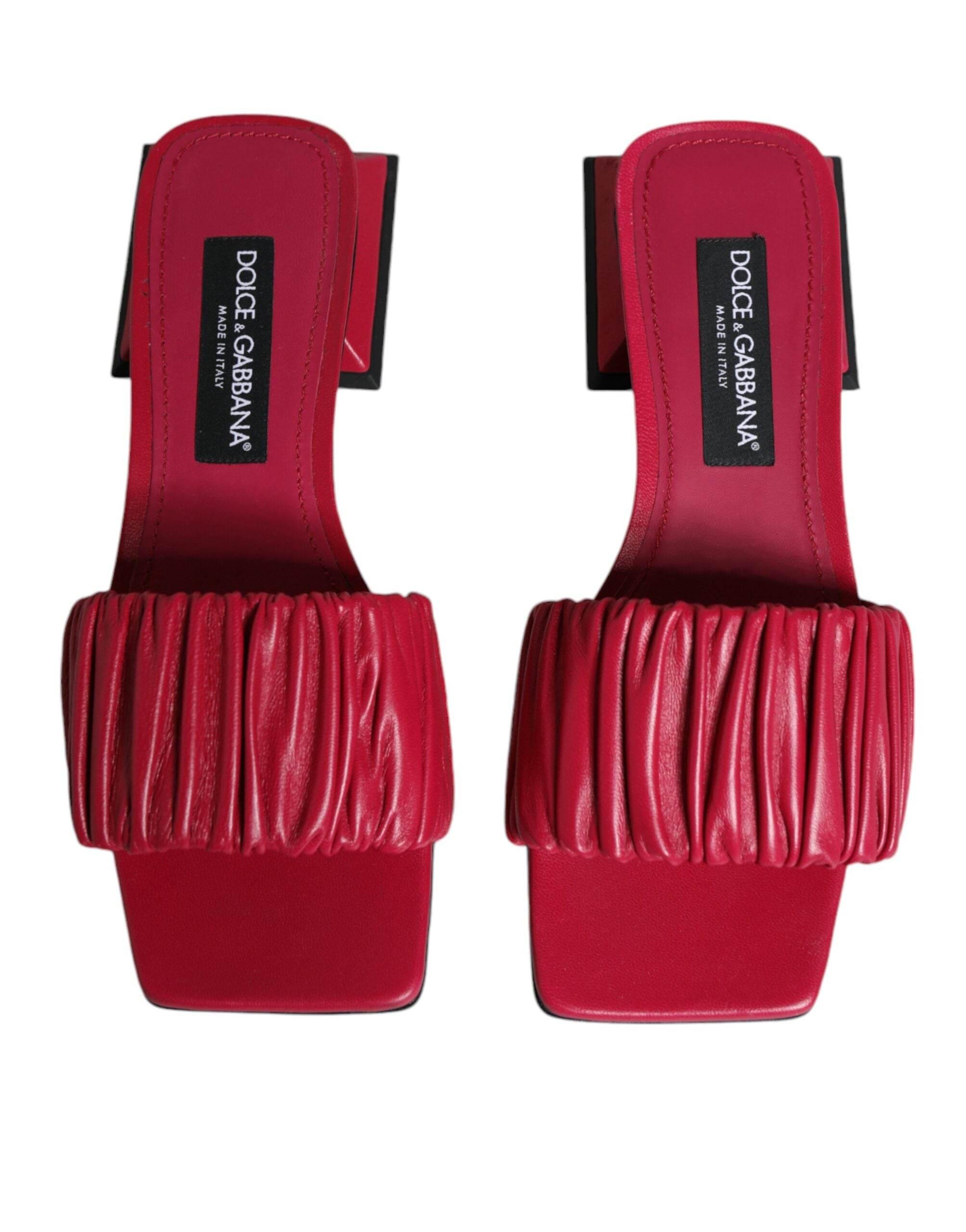 Dolce & Gabbana Fuchsia Leather Slides Flats Sandals Shoes - Hilstor