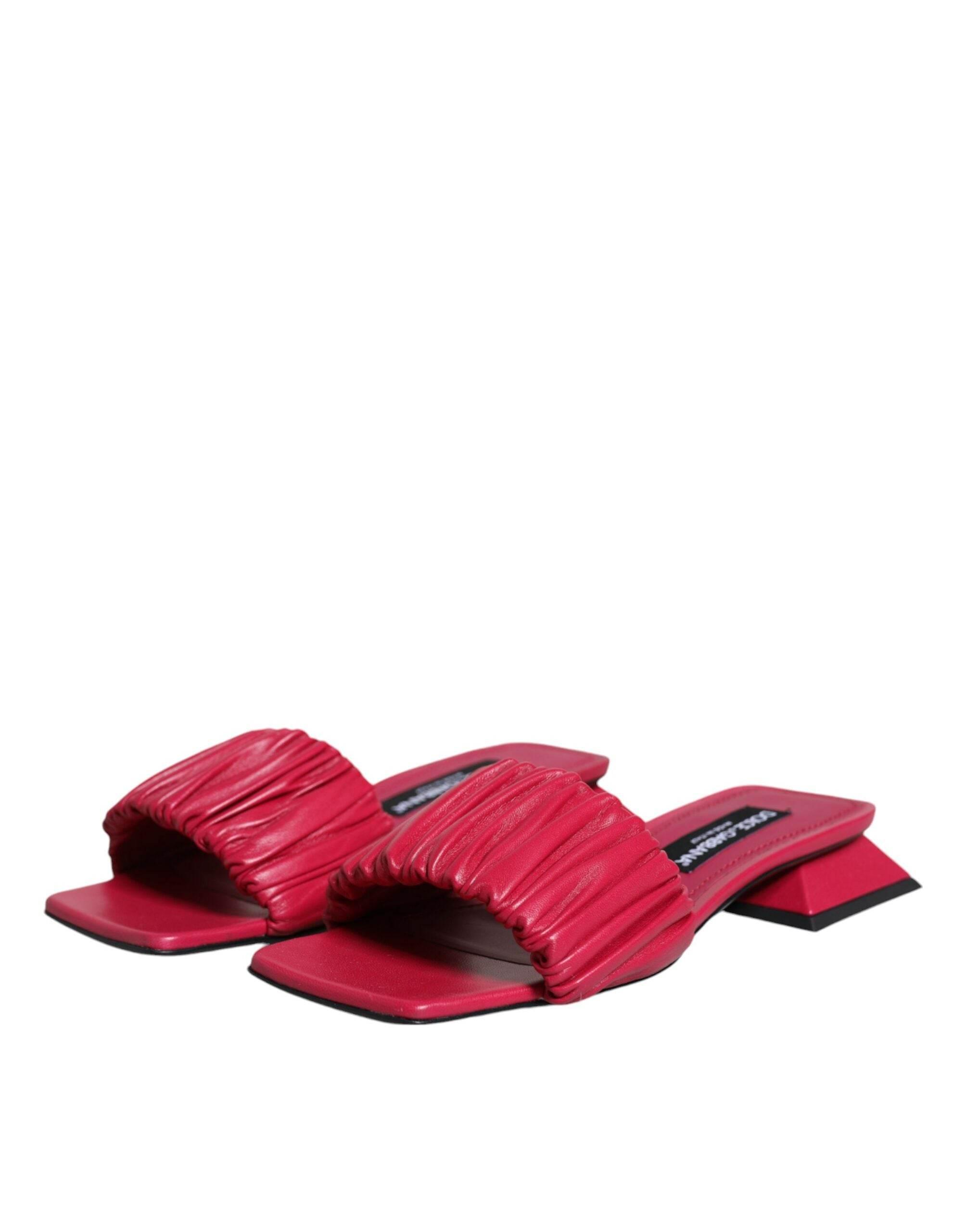 Dolce & Gabbana Fuchsia Leather Slides Flats Sandals Shoes - Hilstor