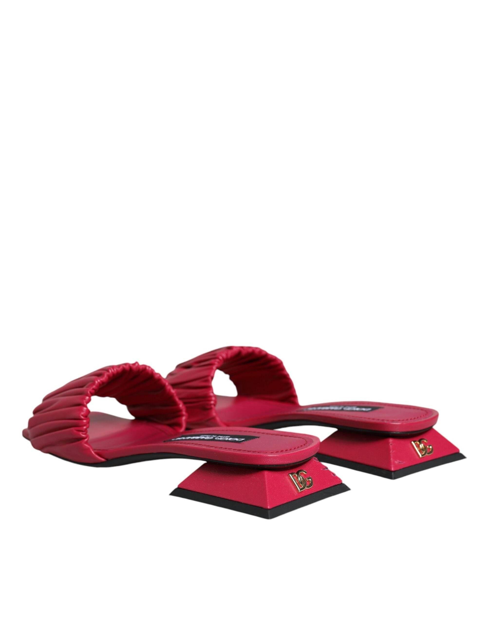 Dolce & Gabbana Fuchsia Leather Slides Flats Sandals Shoes - Hilstor