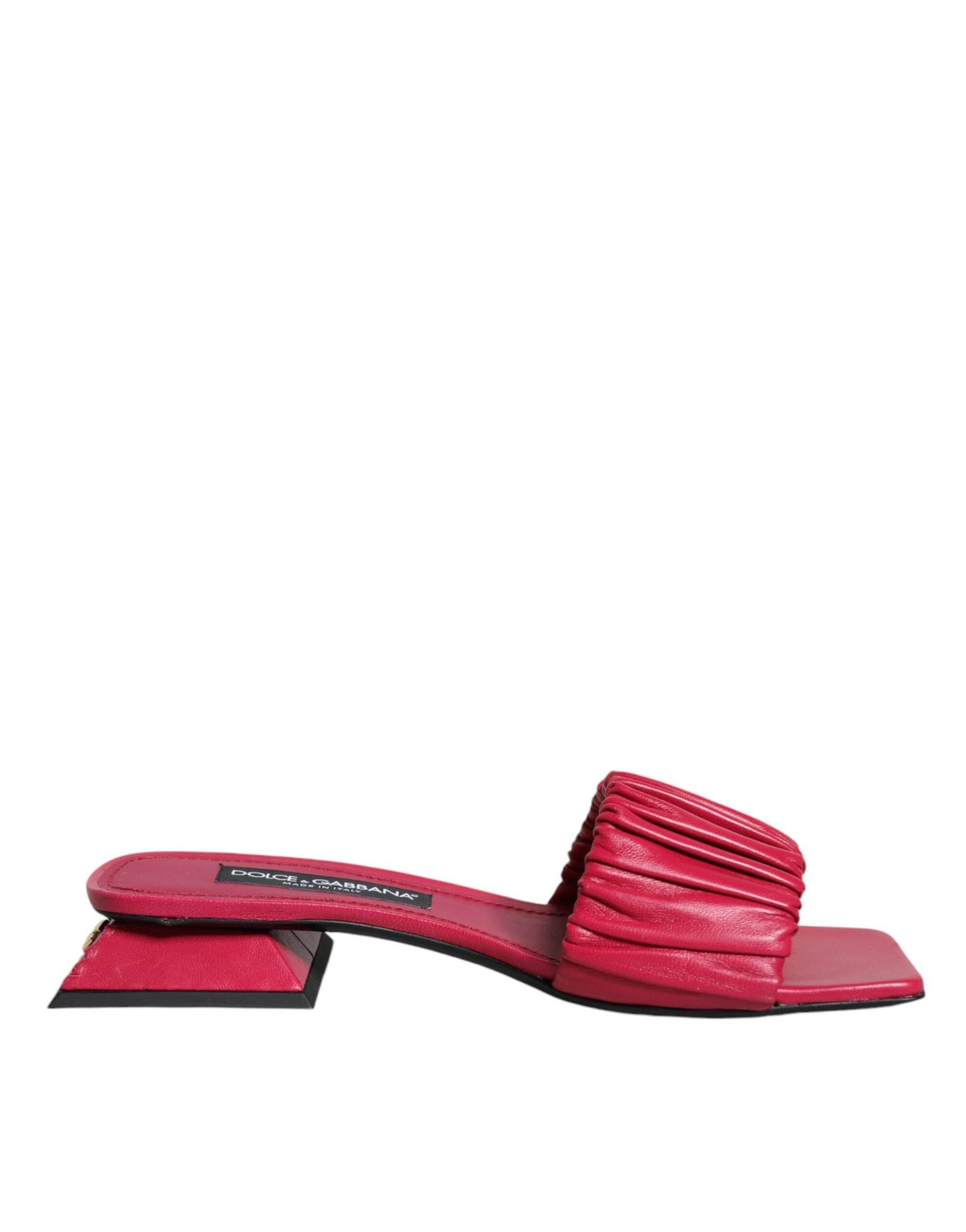 Dolce & Gabbana Fuchsia Leather Slides Flats Sandals Shoes - Hilstor
