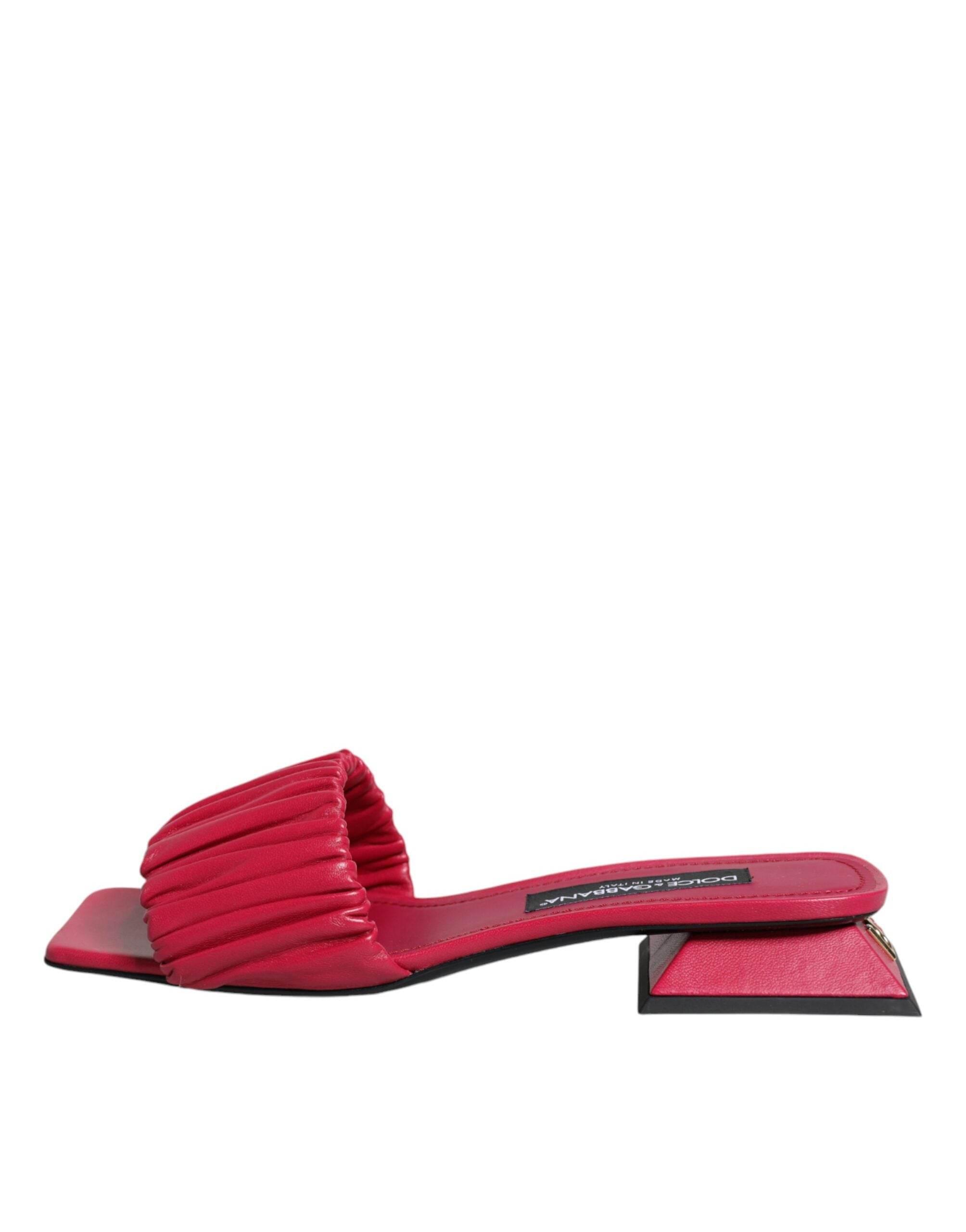 Dolce & Gabbana Fuchsia Leather Slides Flats Sandals Shoes - Hilstor