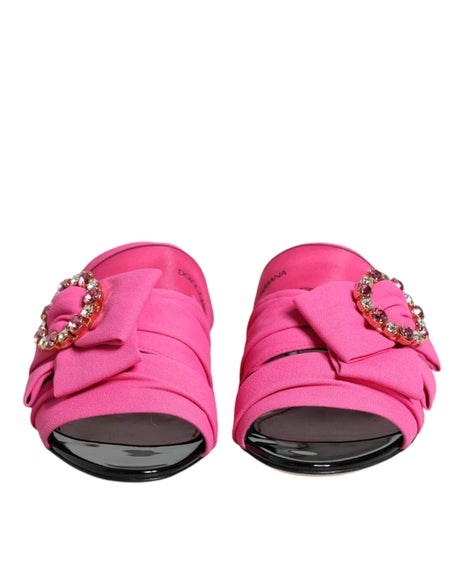 Dolce & Gabbana Pink Black Crystal Slides Sandals Shoes - Hilstor