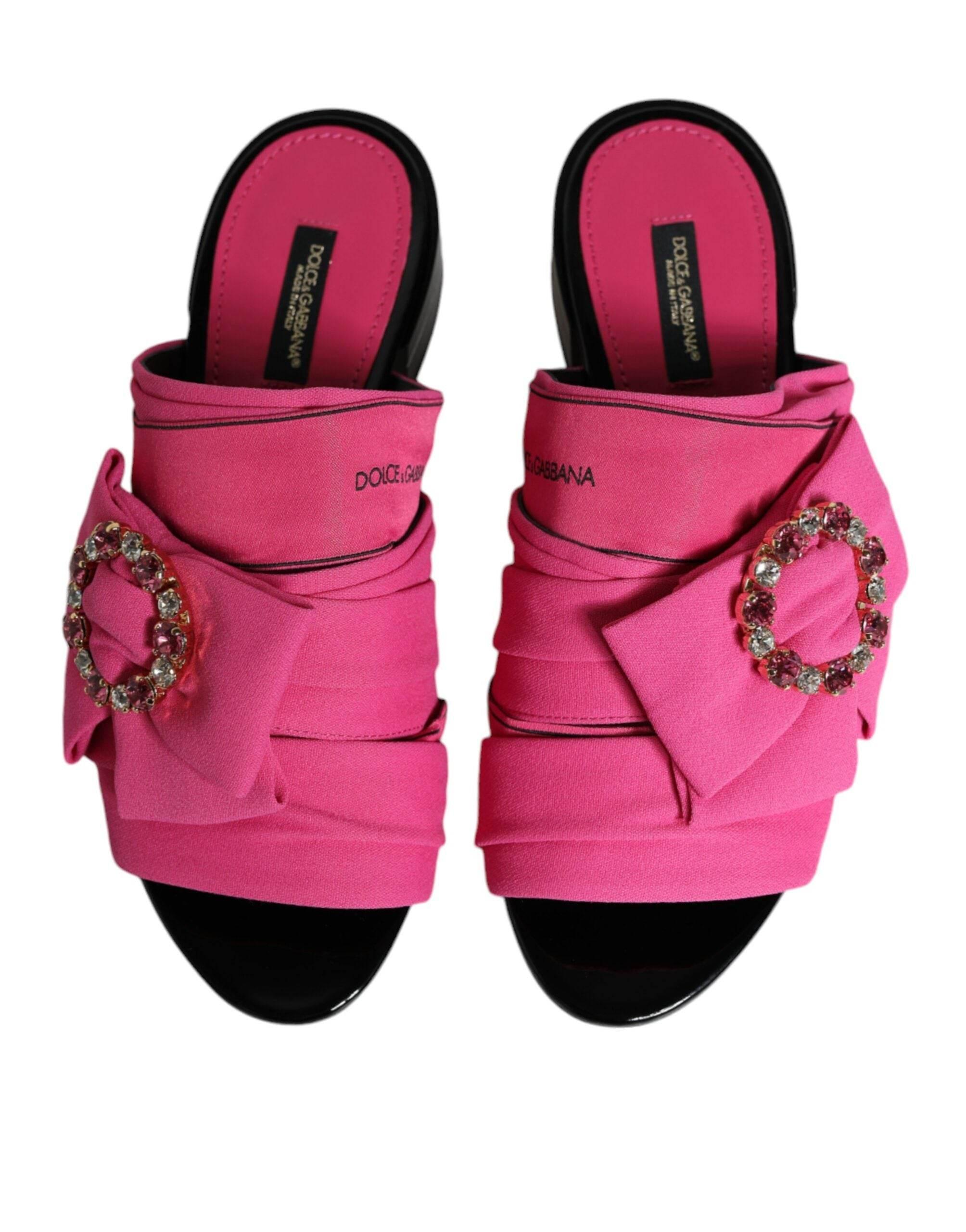 Dolce & Gabbana Pink Black Crystal Slides Sandals Shoes - Hilstor