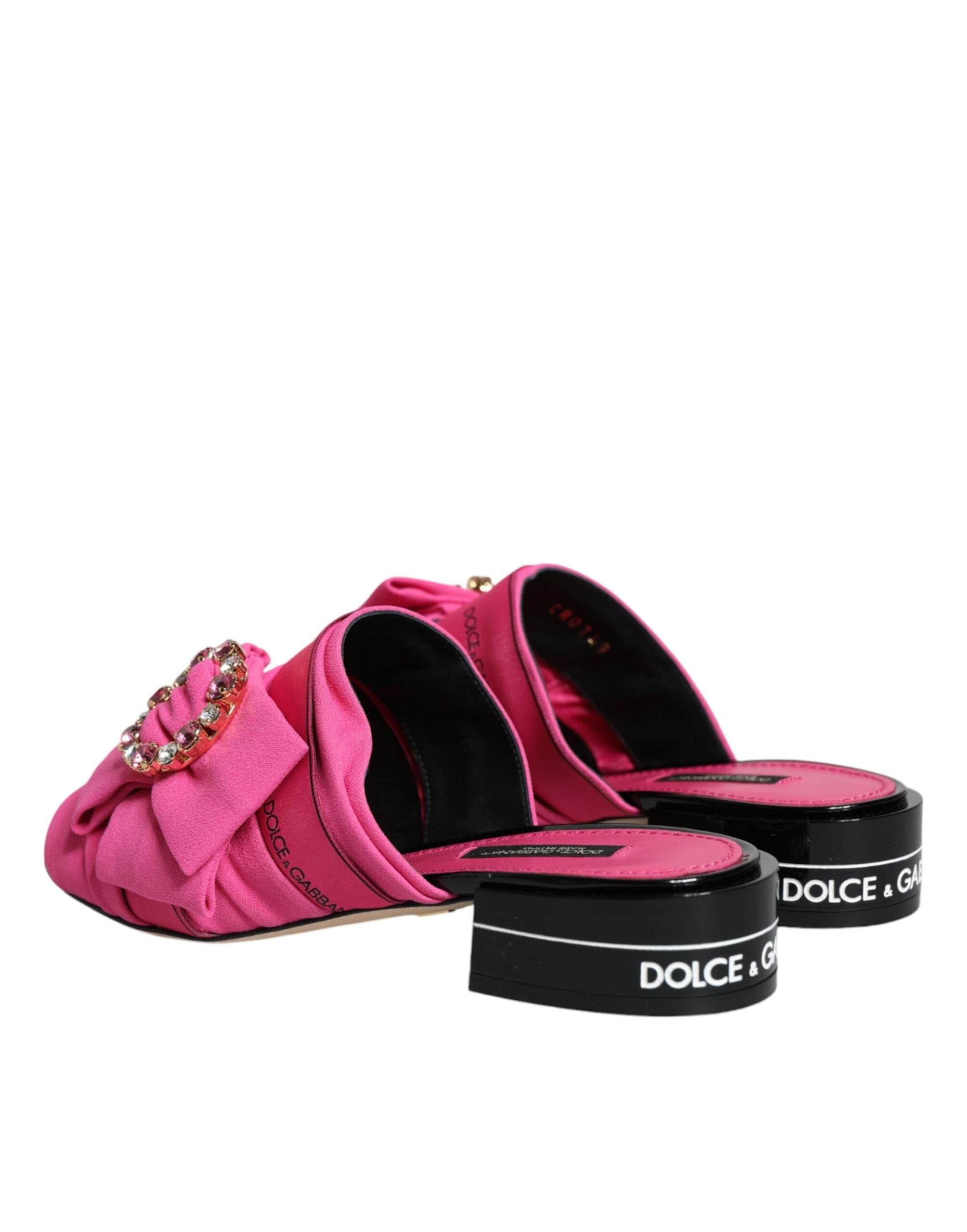 Dolce & Gabbana Pink Black Crystal Slides Sandals Shoes - Hilstor