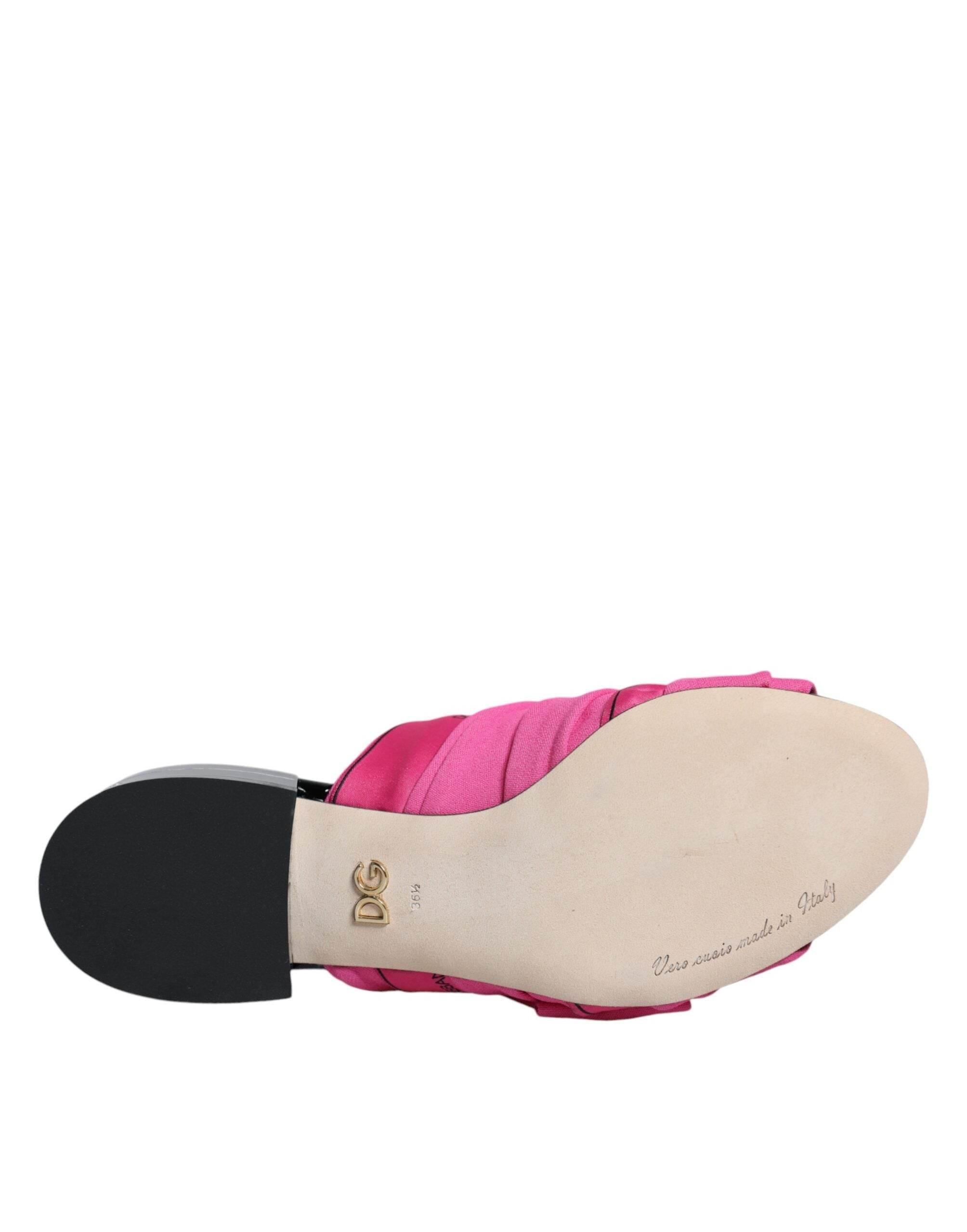 Dolce & Gabbana Pink Black Crystal Slides Sandals Shoes - Hilstor