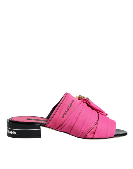 Dolce & Gabbana Pink Black Crystal Slides Sandals Shoes - Hilstor