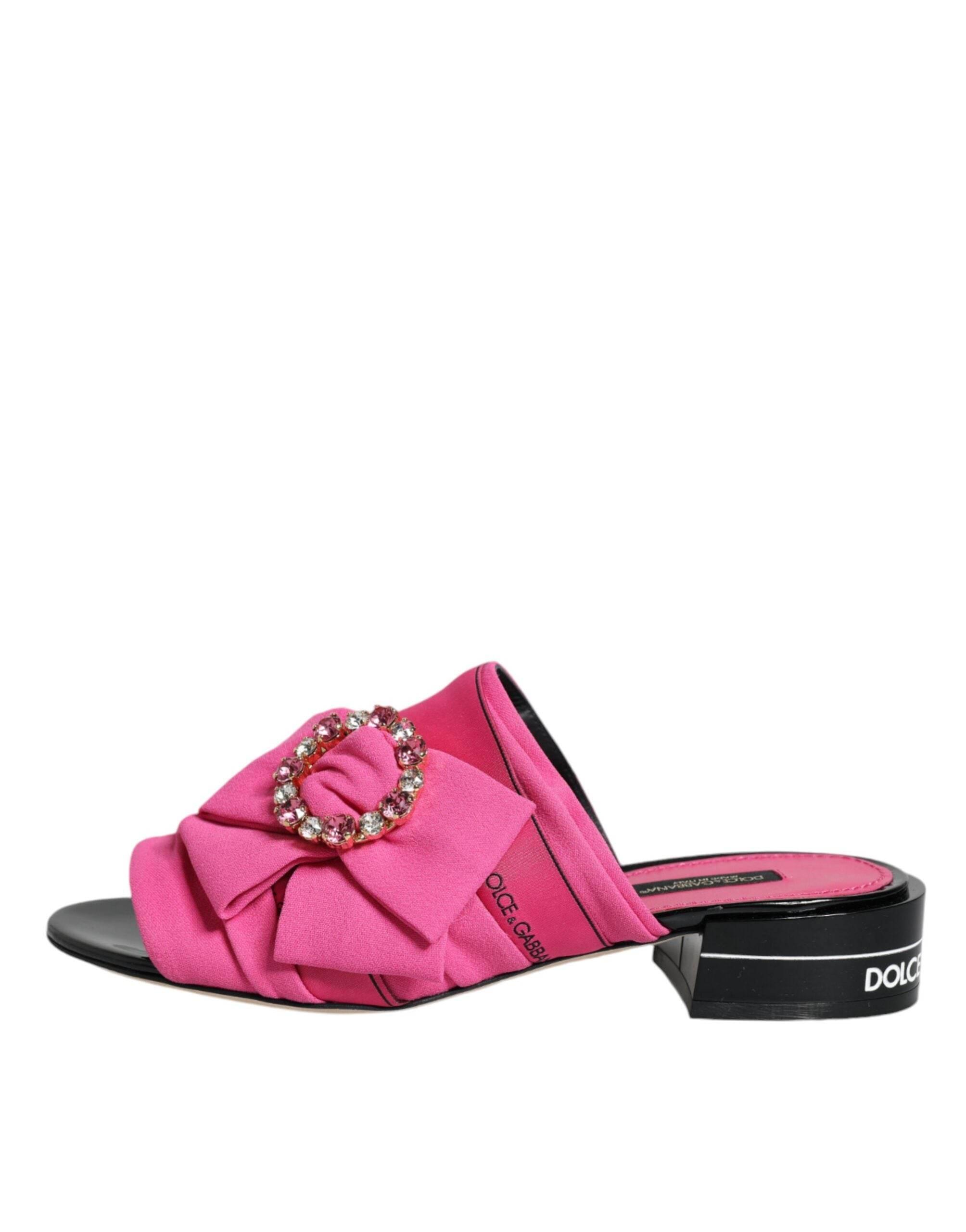 Dolce & Gabbana Pink Black Crystal Slides Sandals Shoes - Hilstor