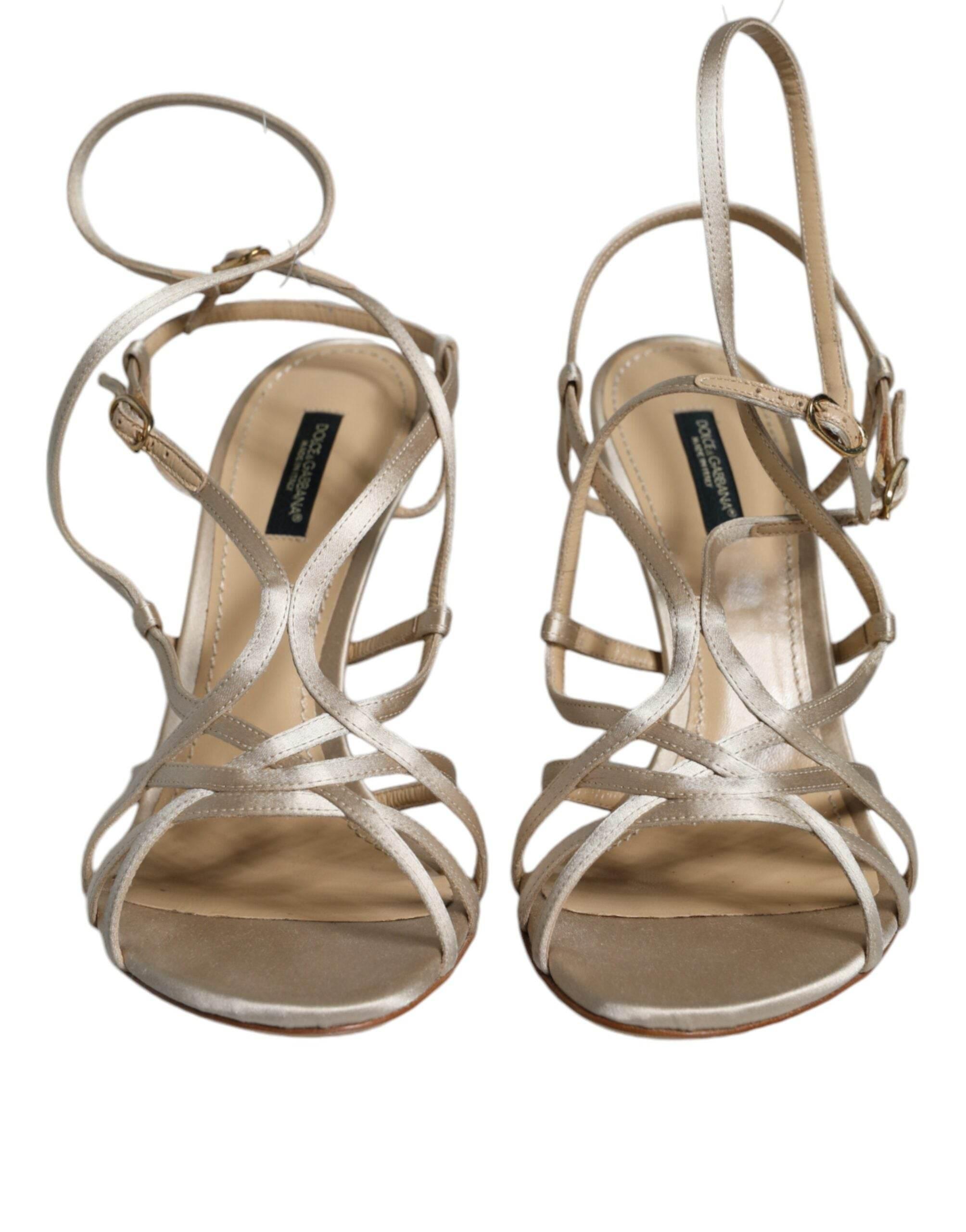 Dolce & Gabbana Beige Leather Stiletto Heels Sandals Shoes - Hilstor