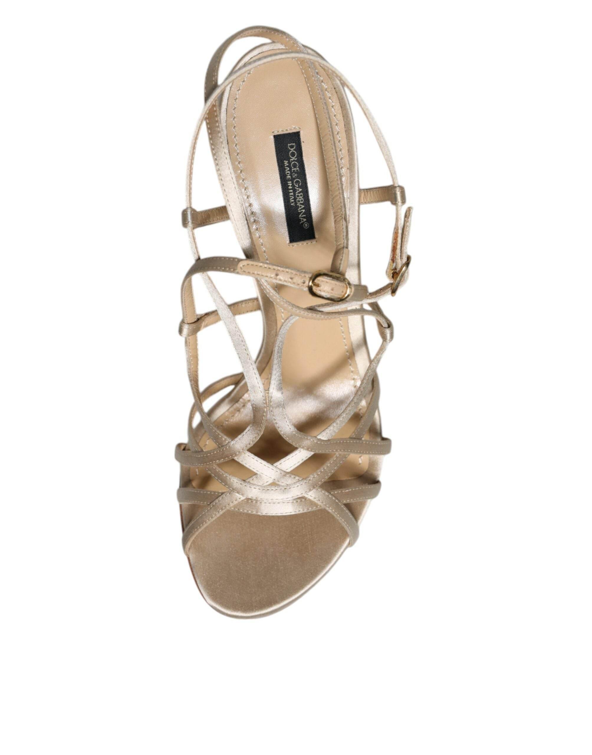 Dolce & Gabbana Beige Leather Stiletto Heels Sandals Shoes - Hilstor