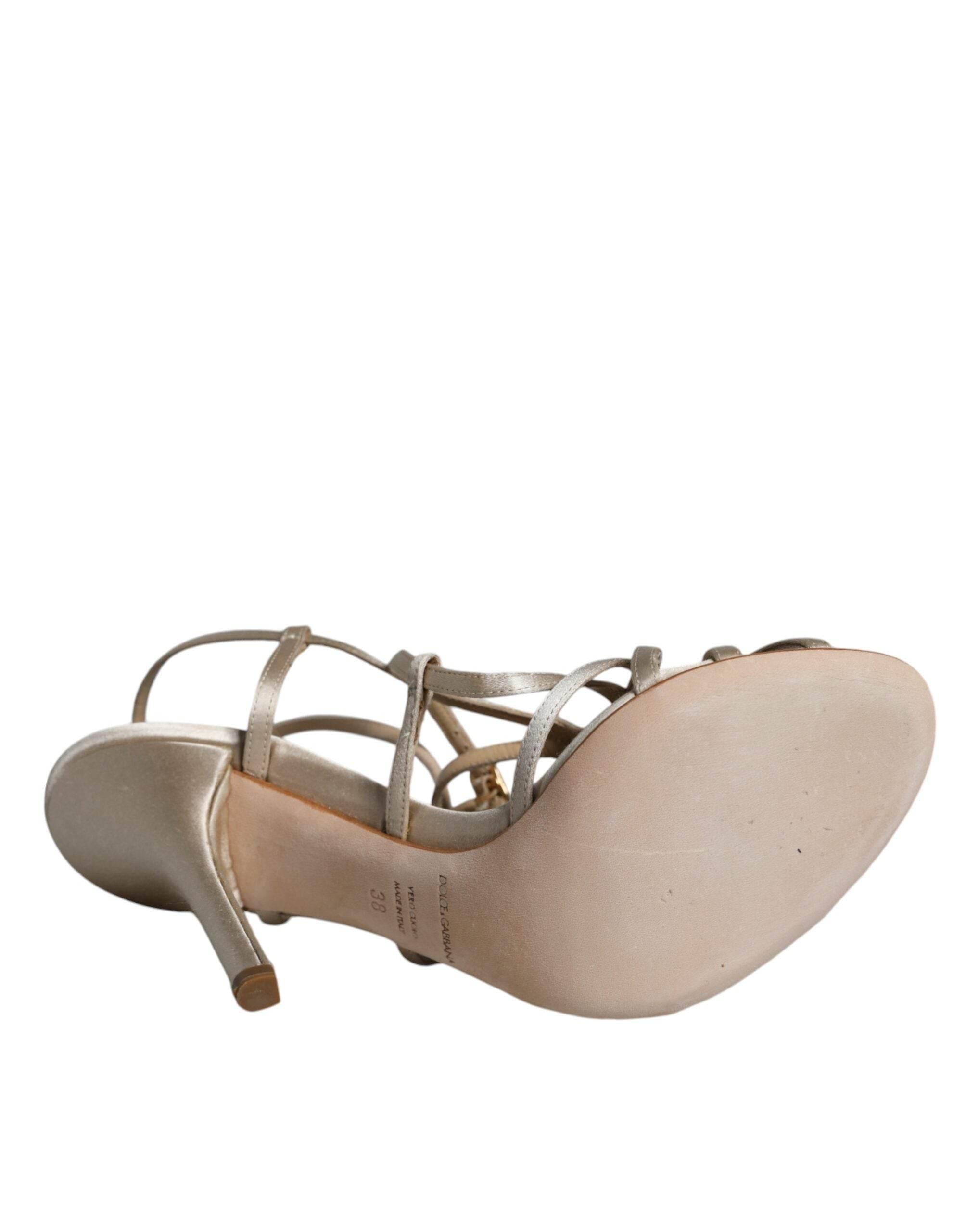 Dolce & Gabbana Beige Leather Stiletto Heels Sandals Shoes - Hilstor