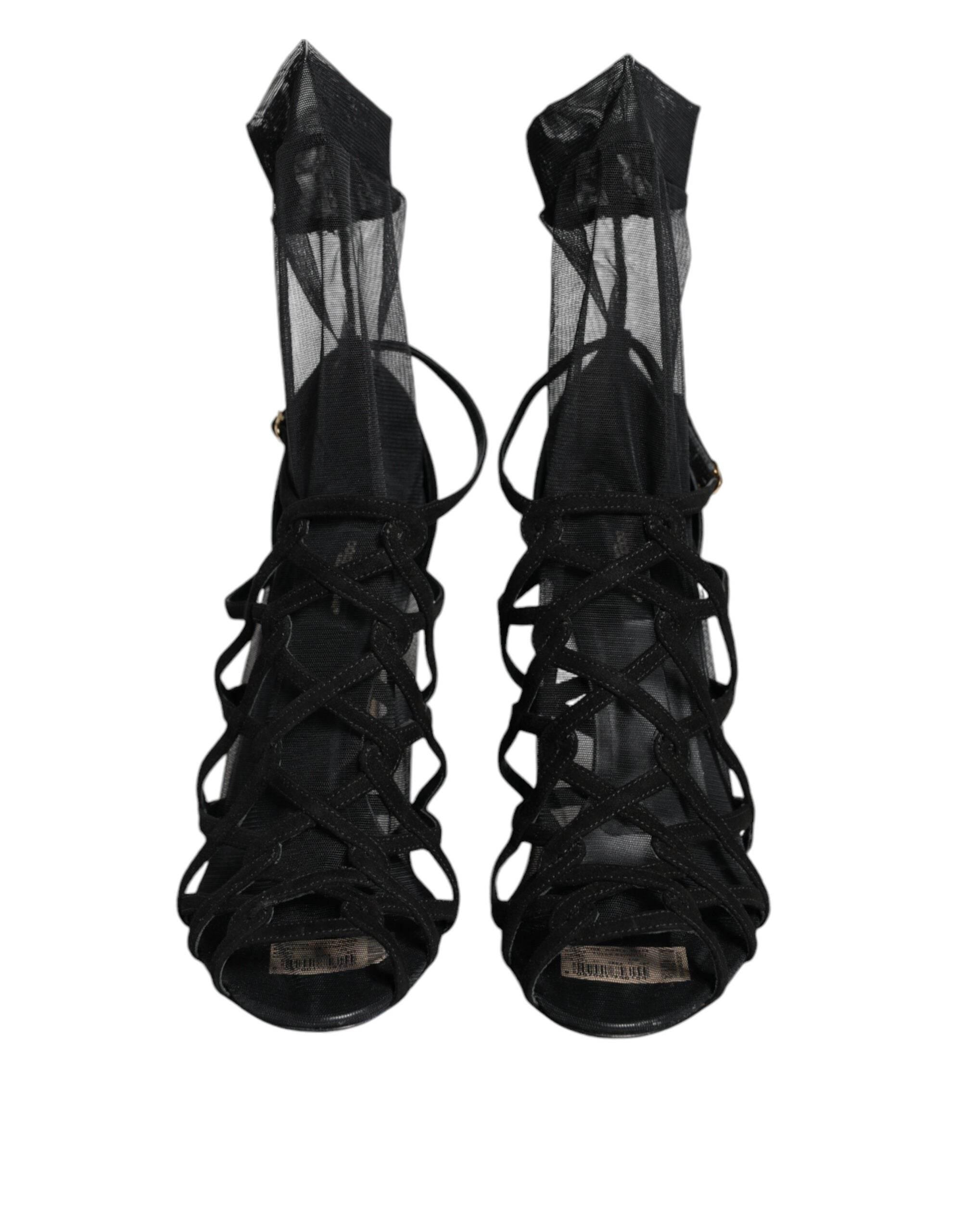 Dolce & Gabbana Black Tulle Stretch Heels Sandals Shoes - Hilstor