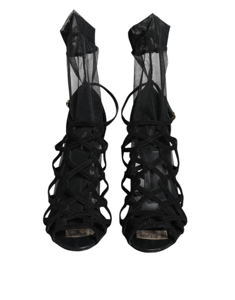 Dolce & Gabbana Black Tulle Stretch Heels Sandals Shoes - Hilstor