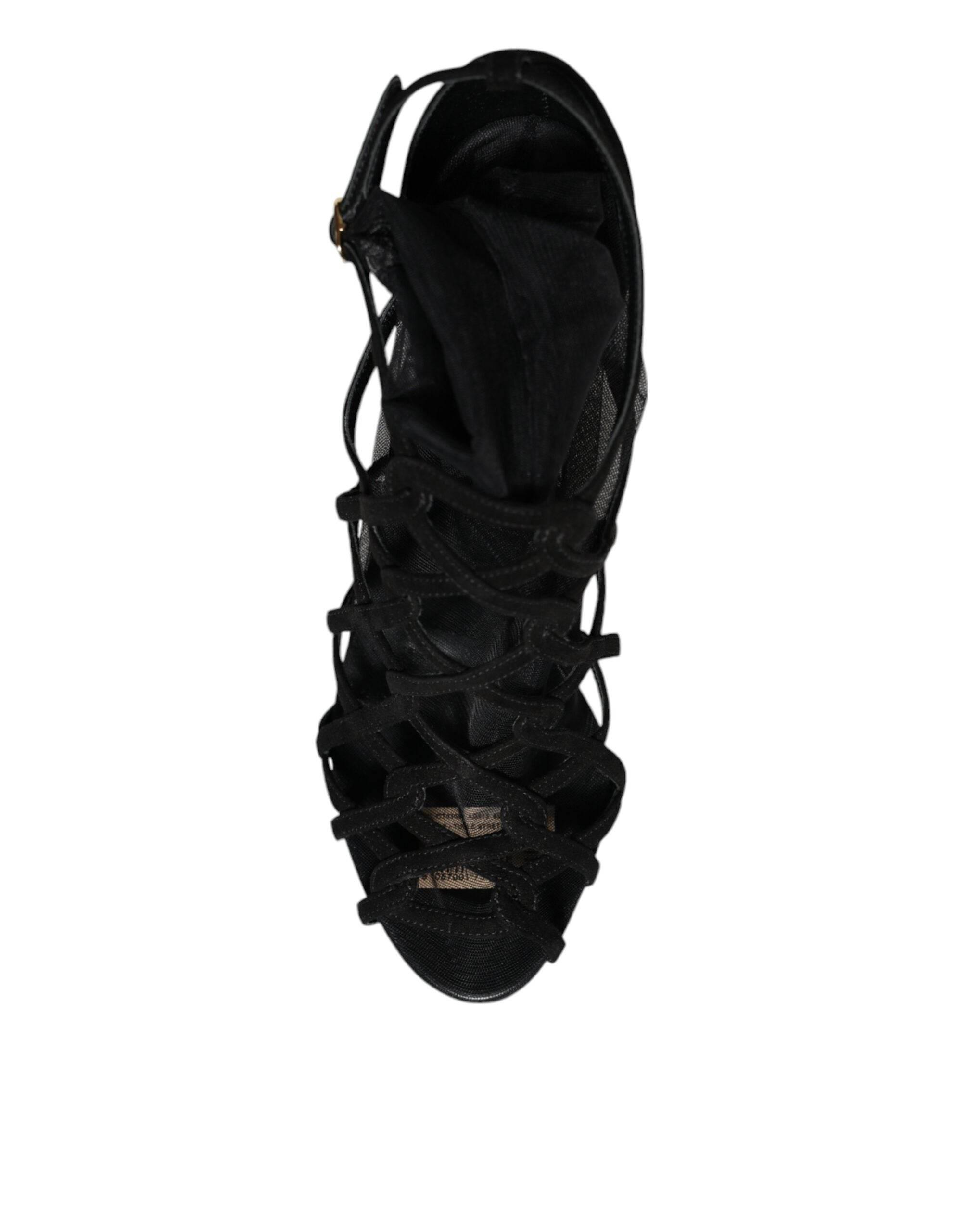 Dolce & Gabbana Black Tulle Stretch Heels Sandals Shoes - Hilstor