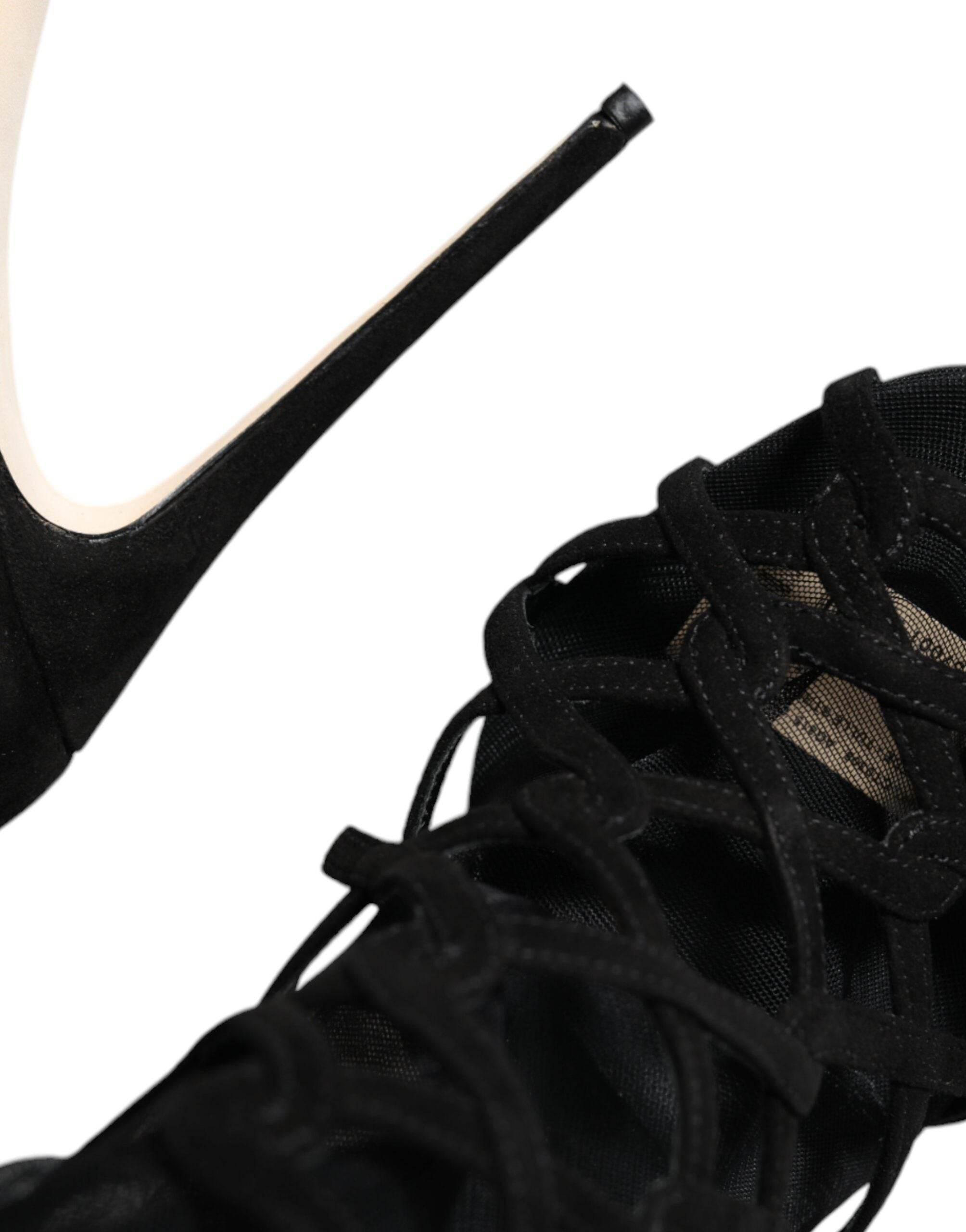 Dolce & Gabbana Black Tulle Stretch Heels Sandals Shoes - Hilstor