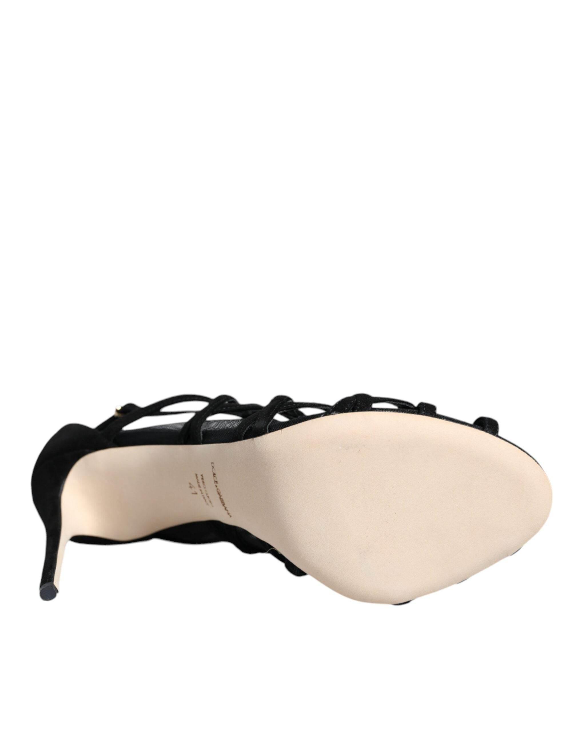 Dolce & Gabbana Black Tulle Stretch Heels Sandals Shoes - Hilstor