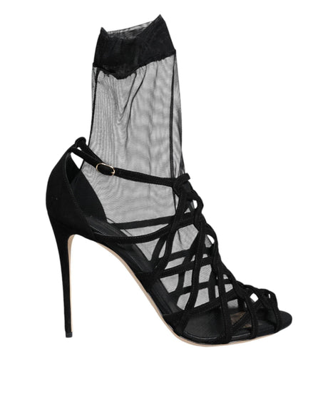 Dolce & Gabbana Black Tulle Stretch Heels Sandals Shoes - Hilstor
