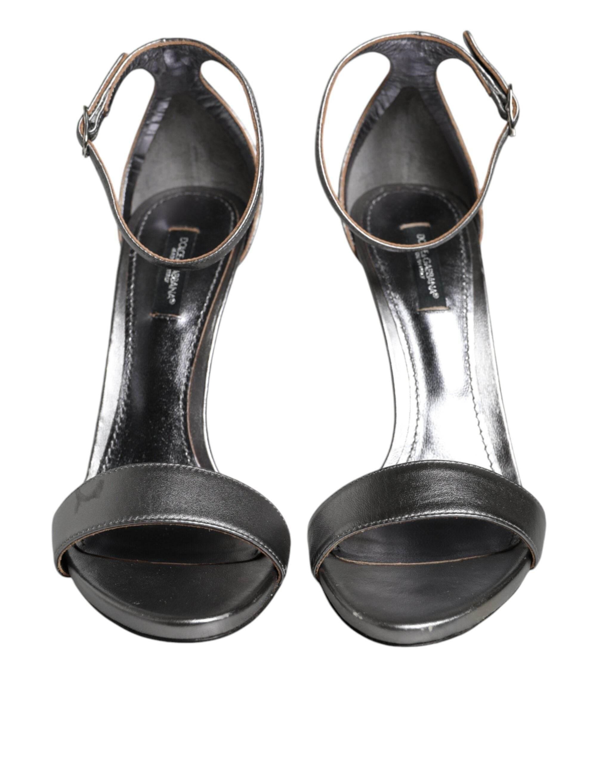 Dolce & Gabbana Silver KEIRA Heels Ankle Strap Sandals Shoes - Hilstor