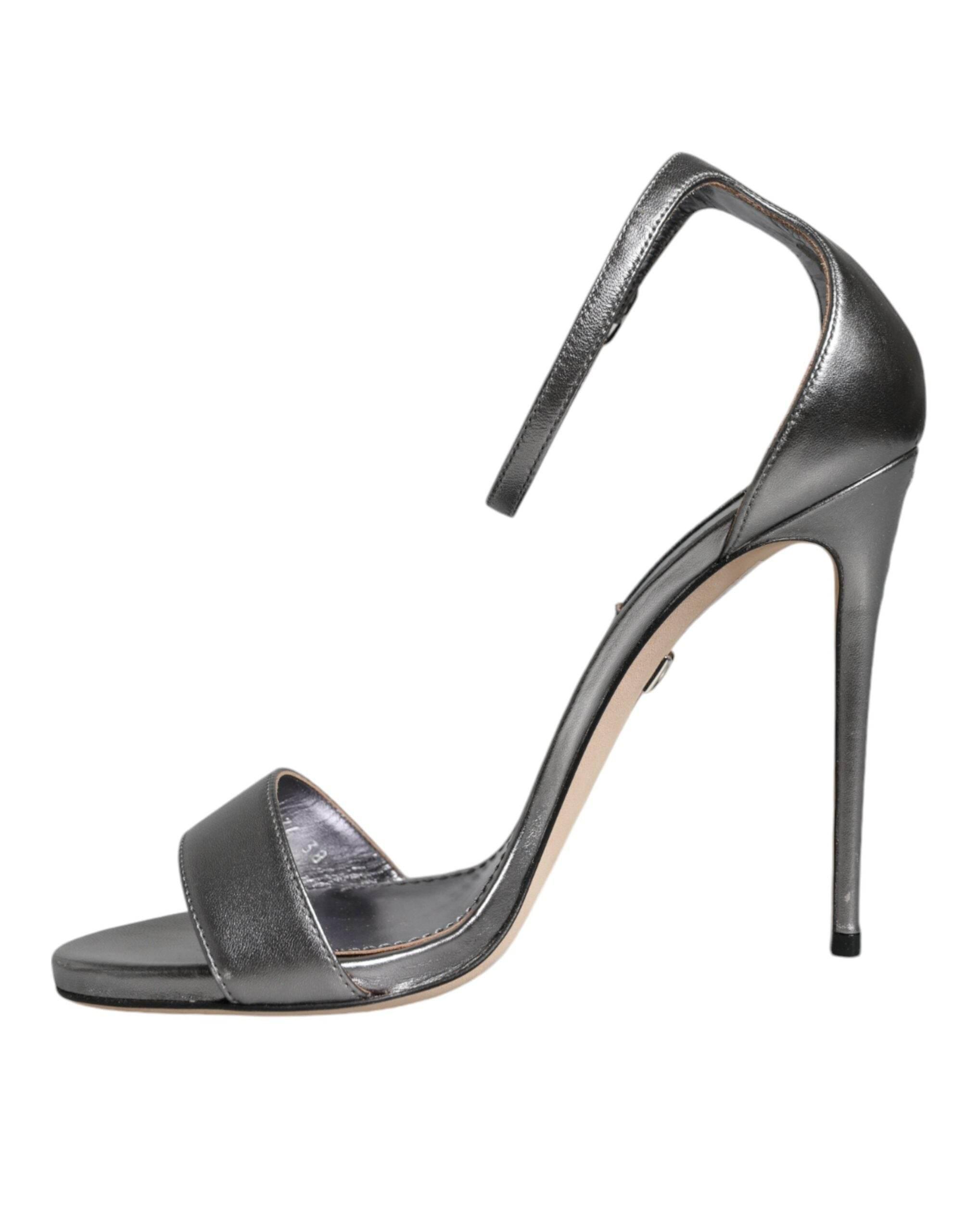 Dolce & Gabbana Silver KEIRA Heels Ankle Strap Sandals Shoes - Hilstor