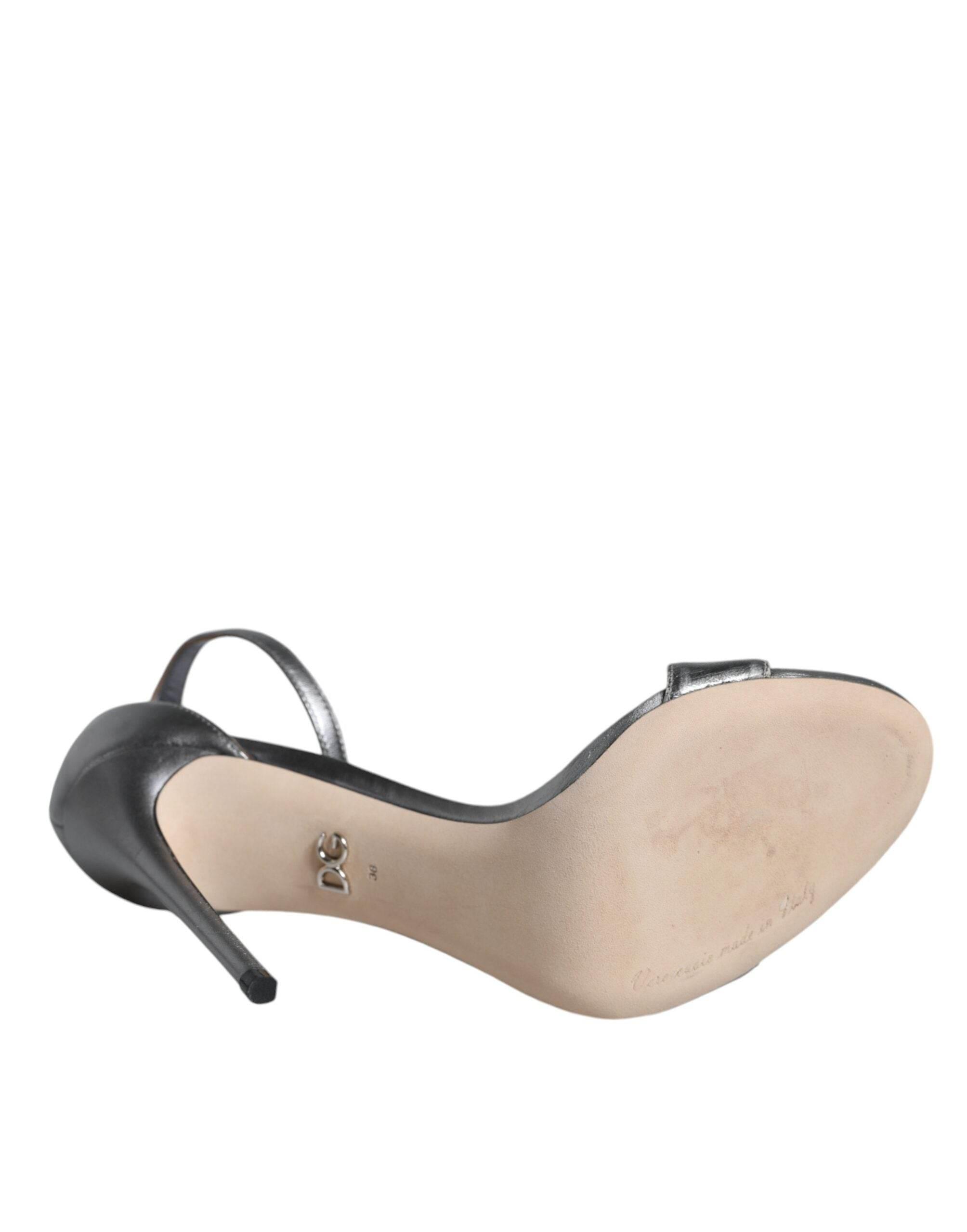 Dolce & Gabbana Silver KEIRA Heels Ankle Strap Sandals Shoes - Hilstor