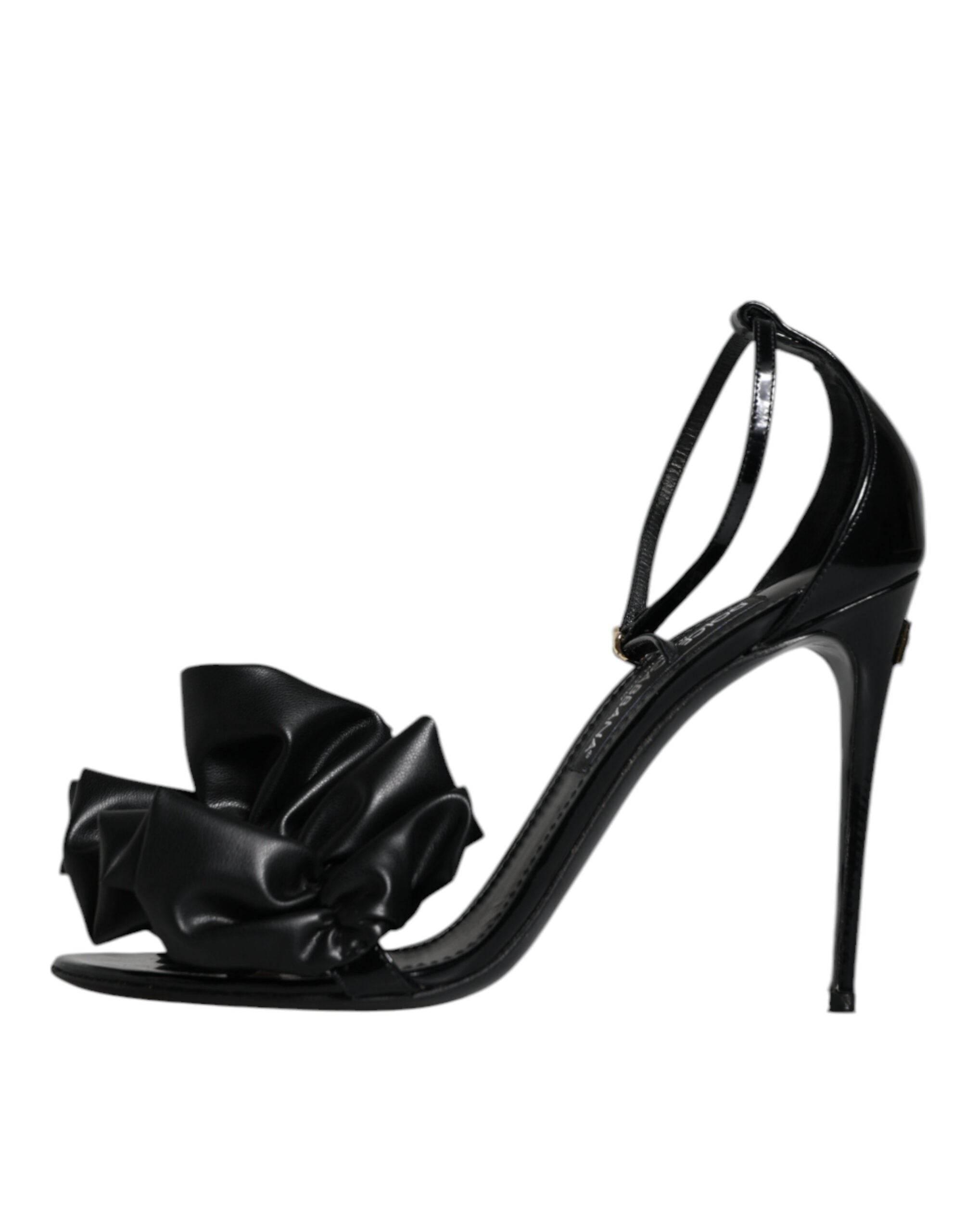Dolce & Gabbana Black Leather Ankle Strap Heel Sandals Shoes - Hilstor