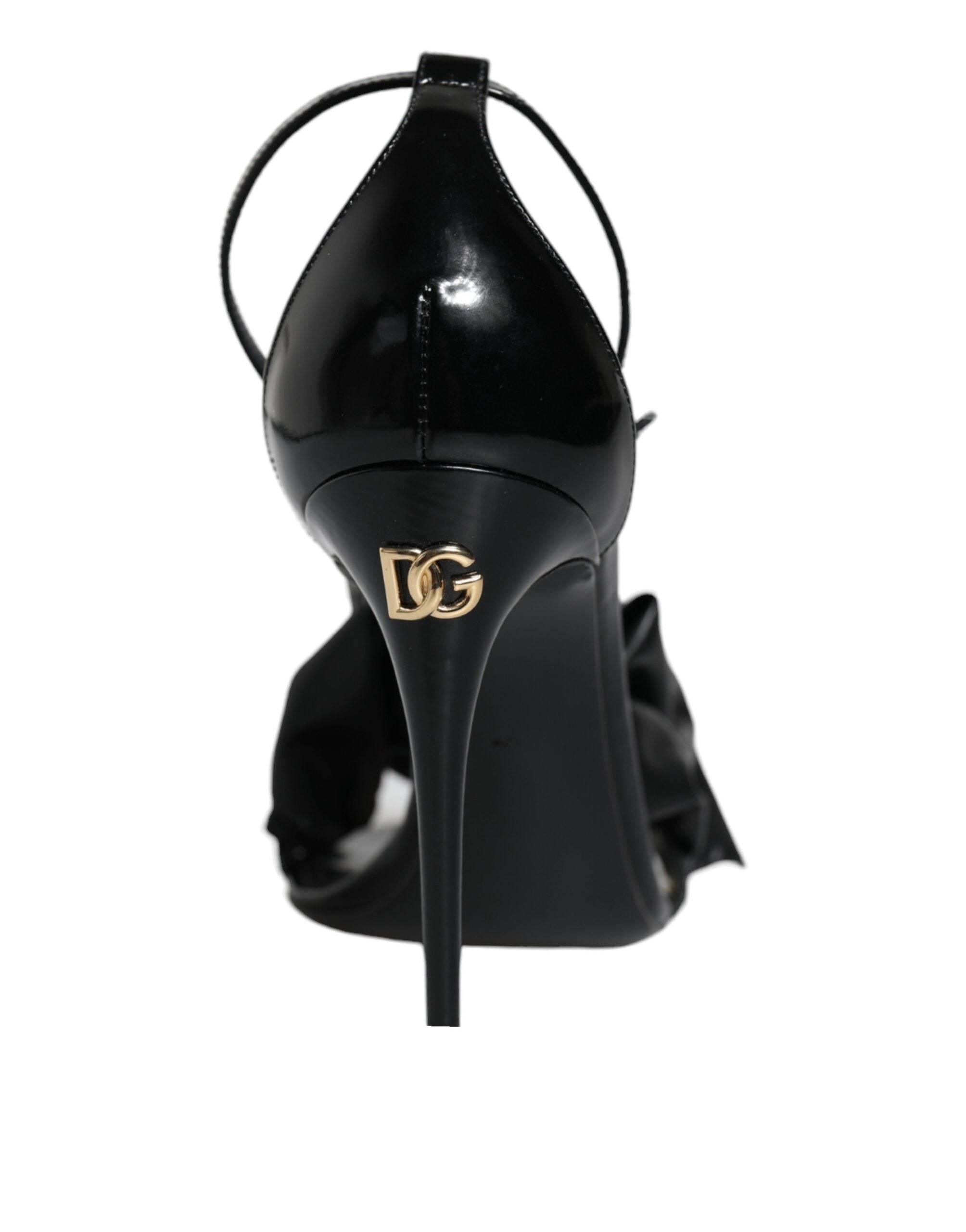 Dolce & Gabbana Black Leather Ankle Strap Heel Sandals Shoes - Hilstor