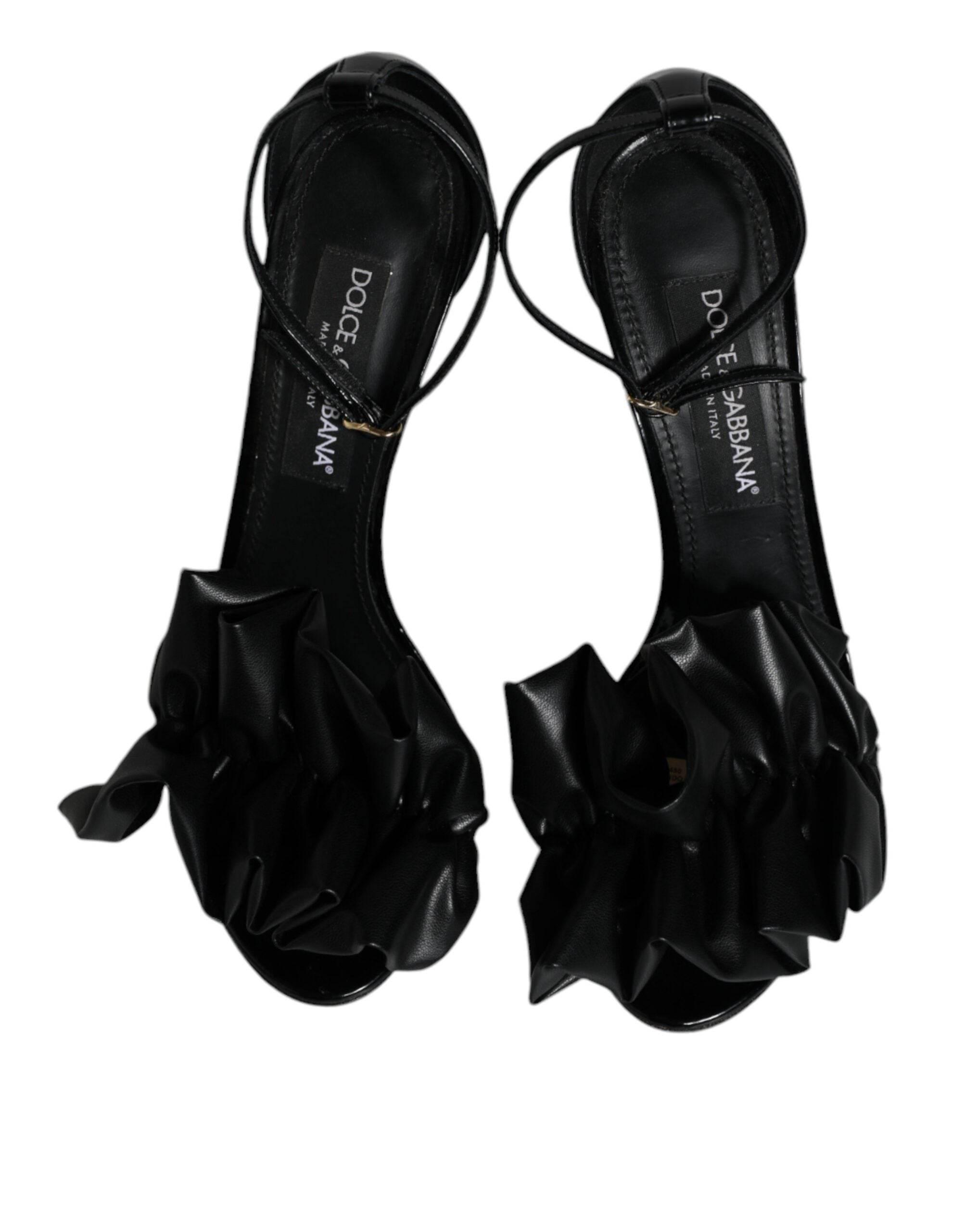 Dolce & Gabbana Black Leather Ankle Strap Heel Sandals Shoes - Hilstor