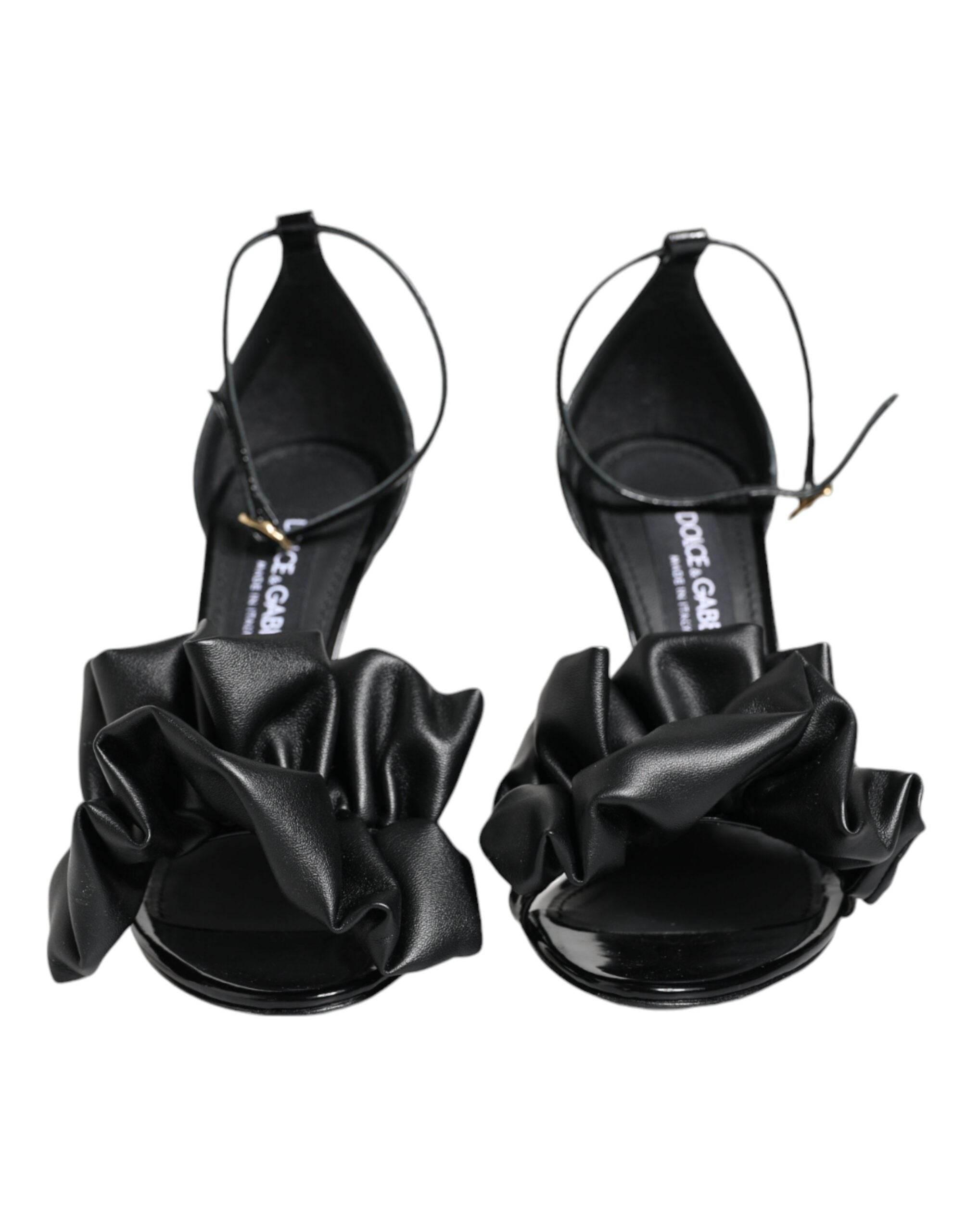 Dolce & Gabbana Black Leather Ankle Strap Heel Sandals Shoes - Hilstor
