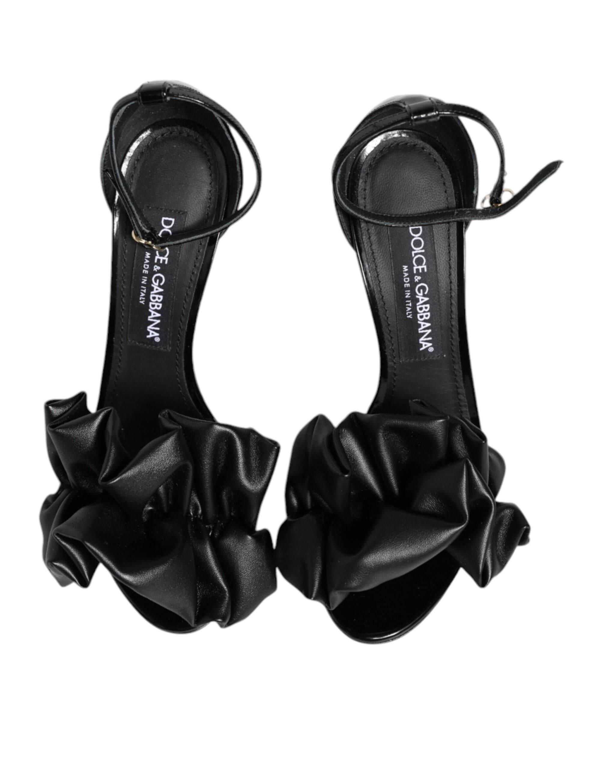 Dolce & Gabbana Black Leather Ankle Strap Heel Sandals Shoes - Hilstor