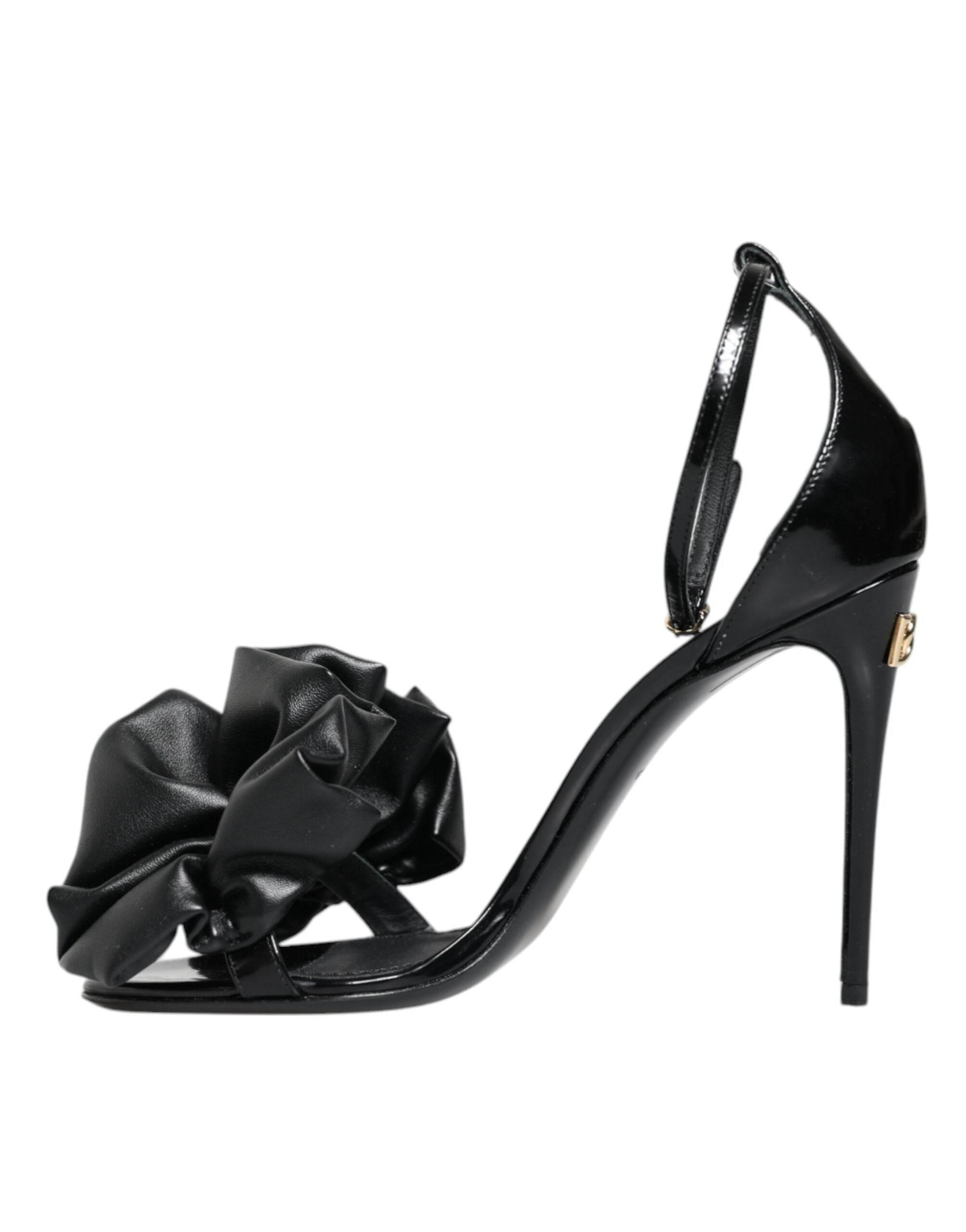 Dolce & Gabbana Black Leather Ankle Strap Heel Sandals Shoes - Hilstor