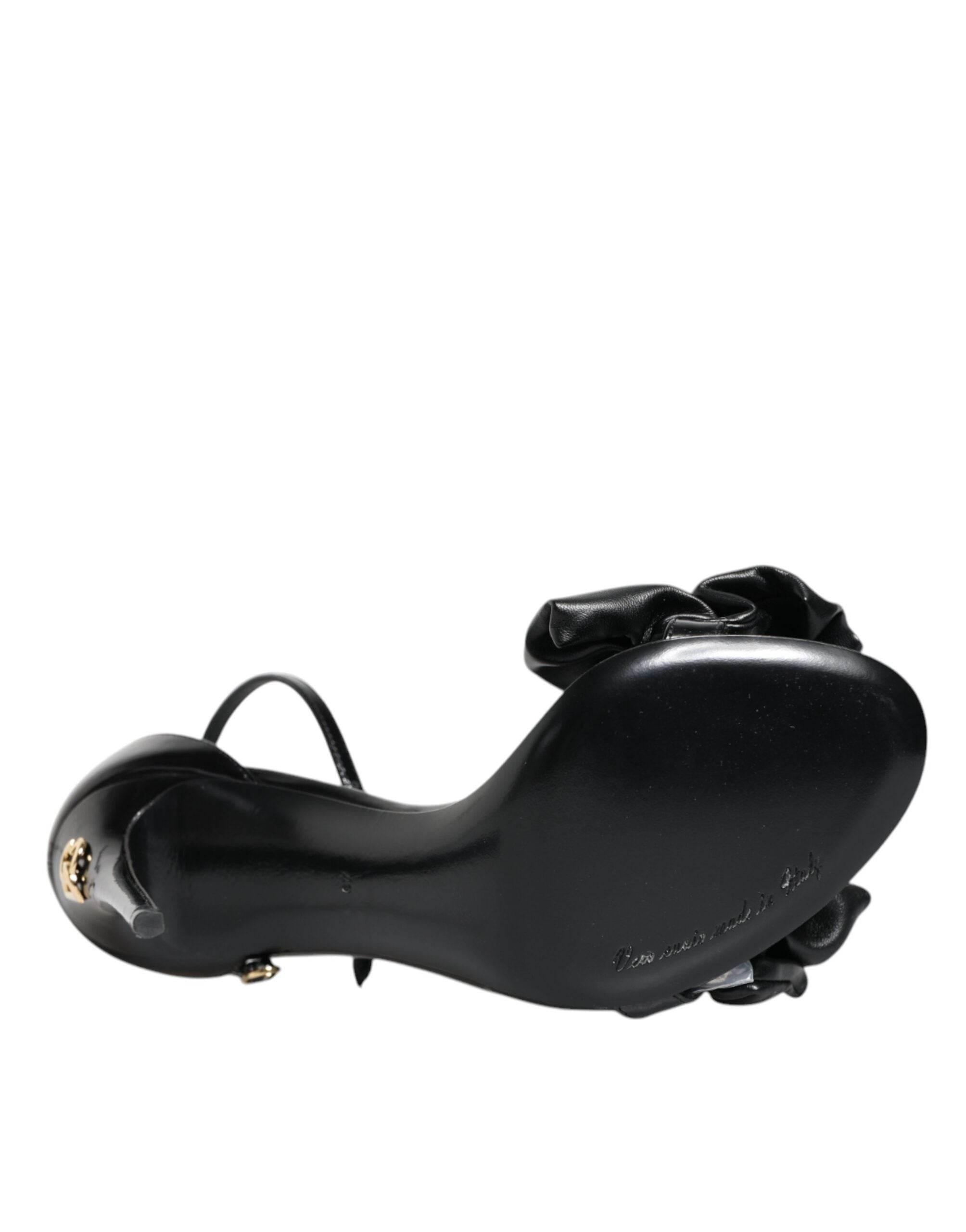 Dolce & Gabbana Black Leather Ankle Strap Heel Sandals Shoes - Hilstor