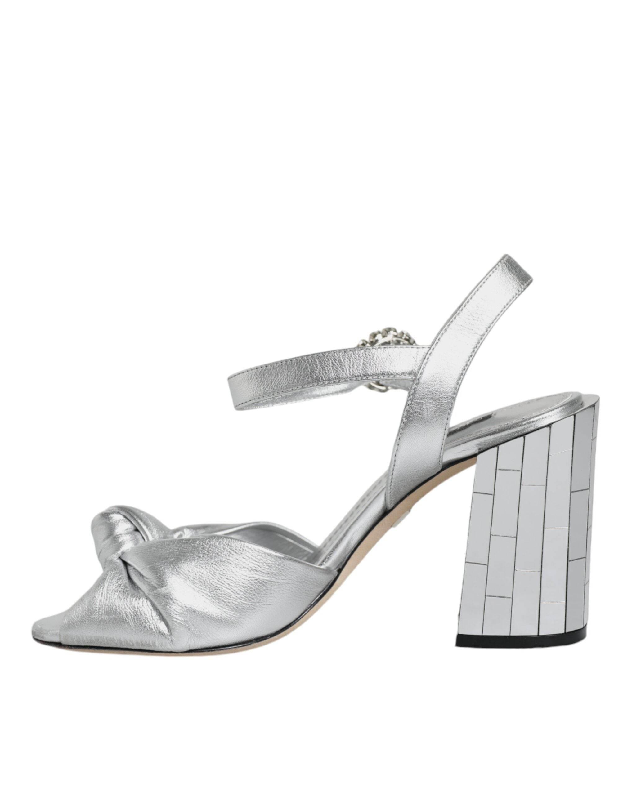 Dolce & Gabbana Silver Mirror Heels KEIRA Sandals Shoes - Hilstor