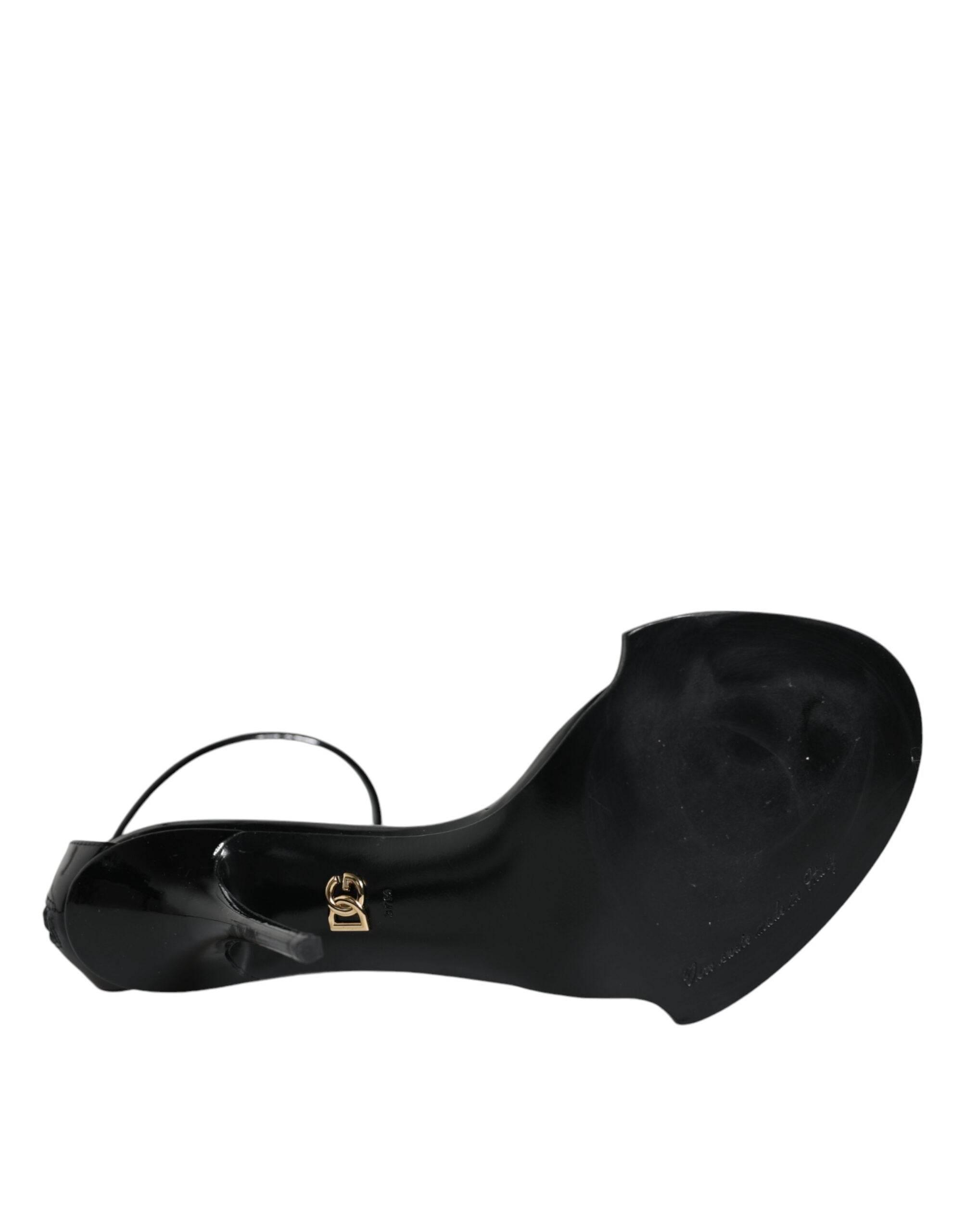 Dolce & Gabbana Black Keira Leather Faux Pearl Sandals Heels Shoes - Hilstor