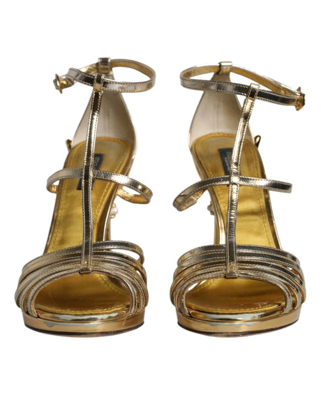 Dolce & Gabbana Gold Leather Baroque Heels Sandals Shoes - Hilstor