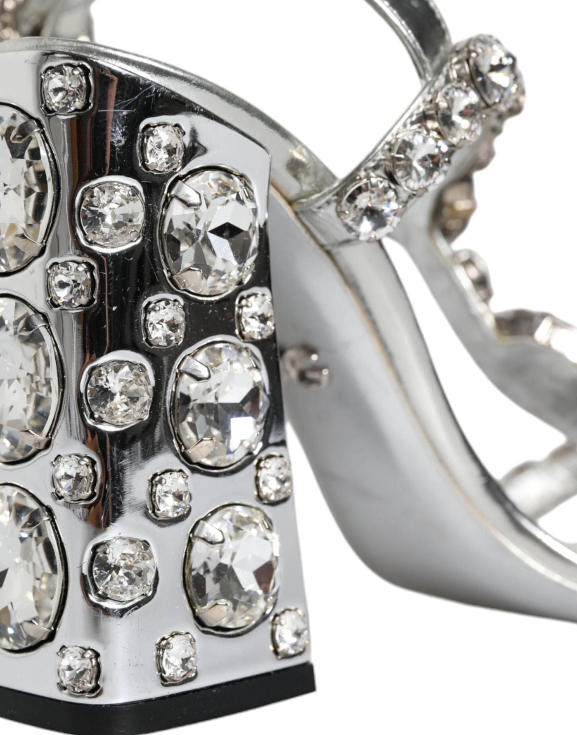 Dolce & Gabbana Silver Leather T-strap Crystal Sandals Shoes - Hilstor