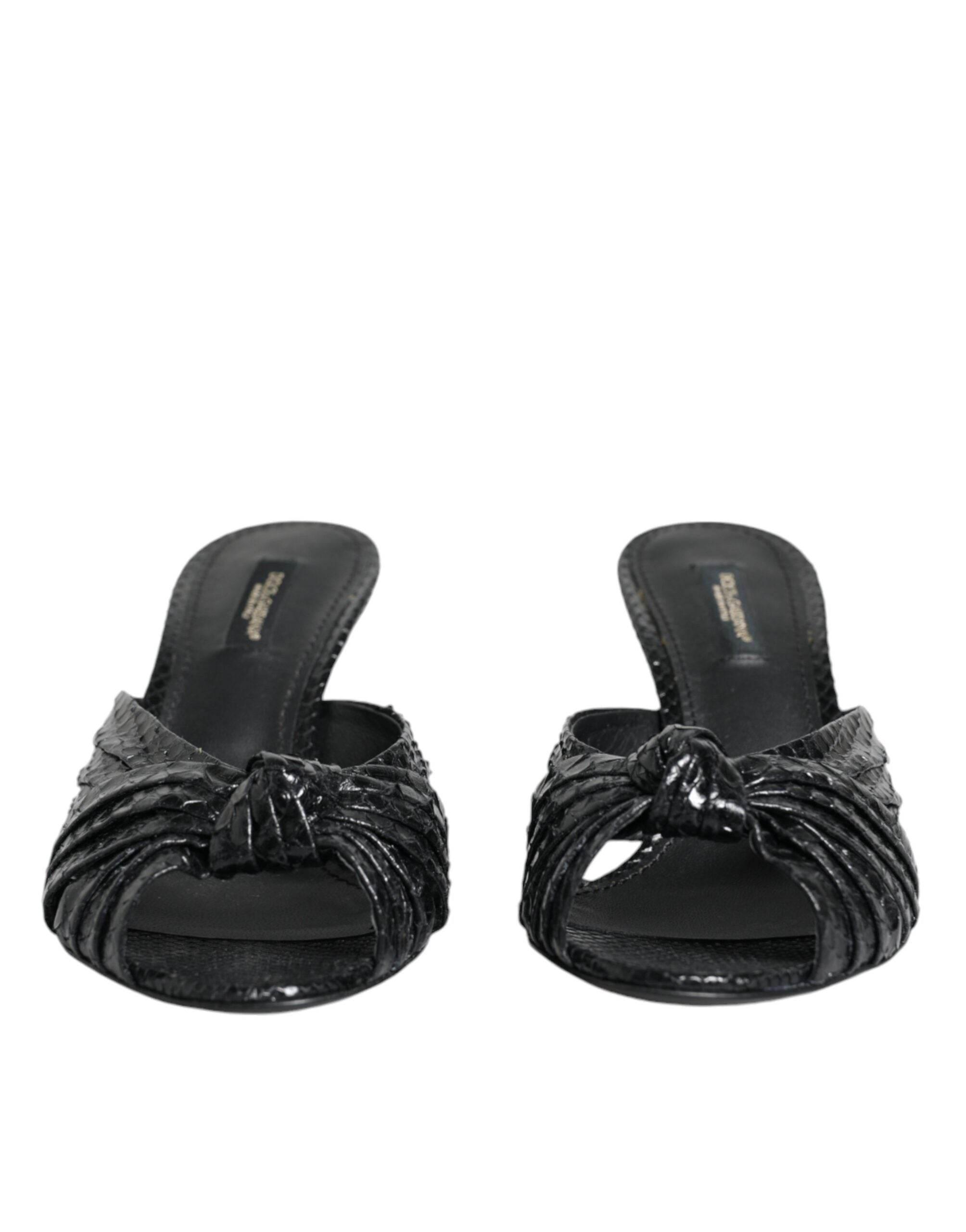 Dolce & Gabbana Black Leather Heels Slides Sandals Shoes - Hilstor