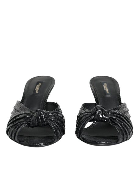 Dolce & Gabbana Black Leather Heels Slides Sandals Shoes - Hilstor