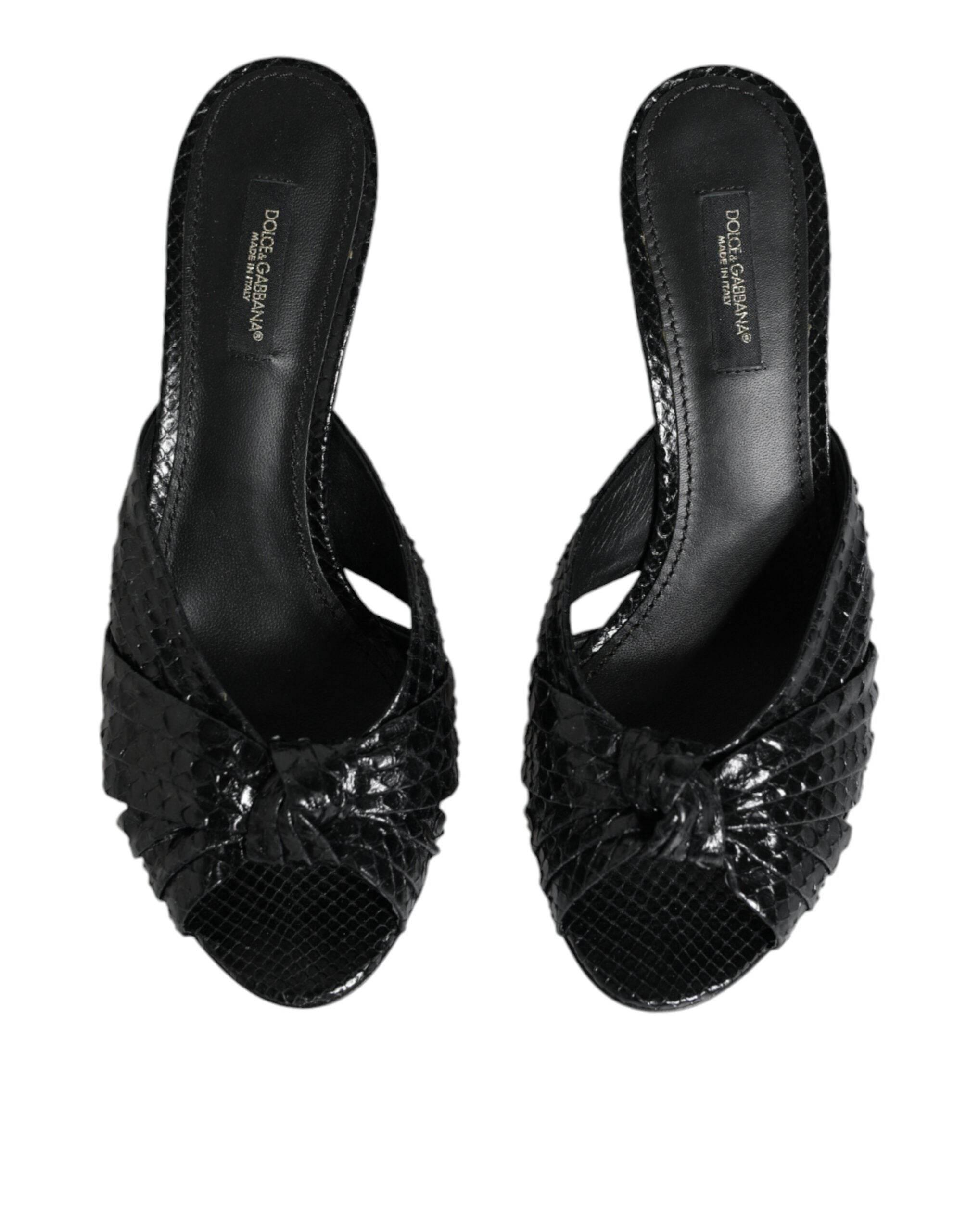 Dolce & Gabbana Black Leather Heels Slides Sandals Shoes - Hilstor