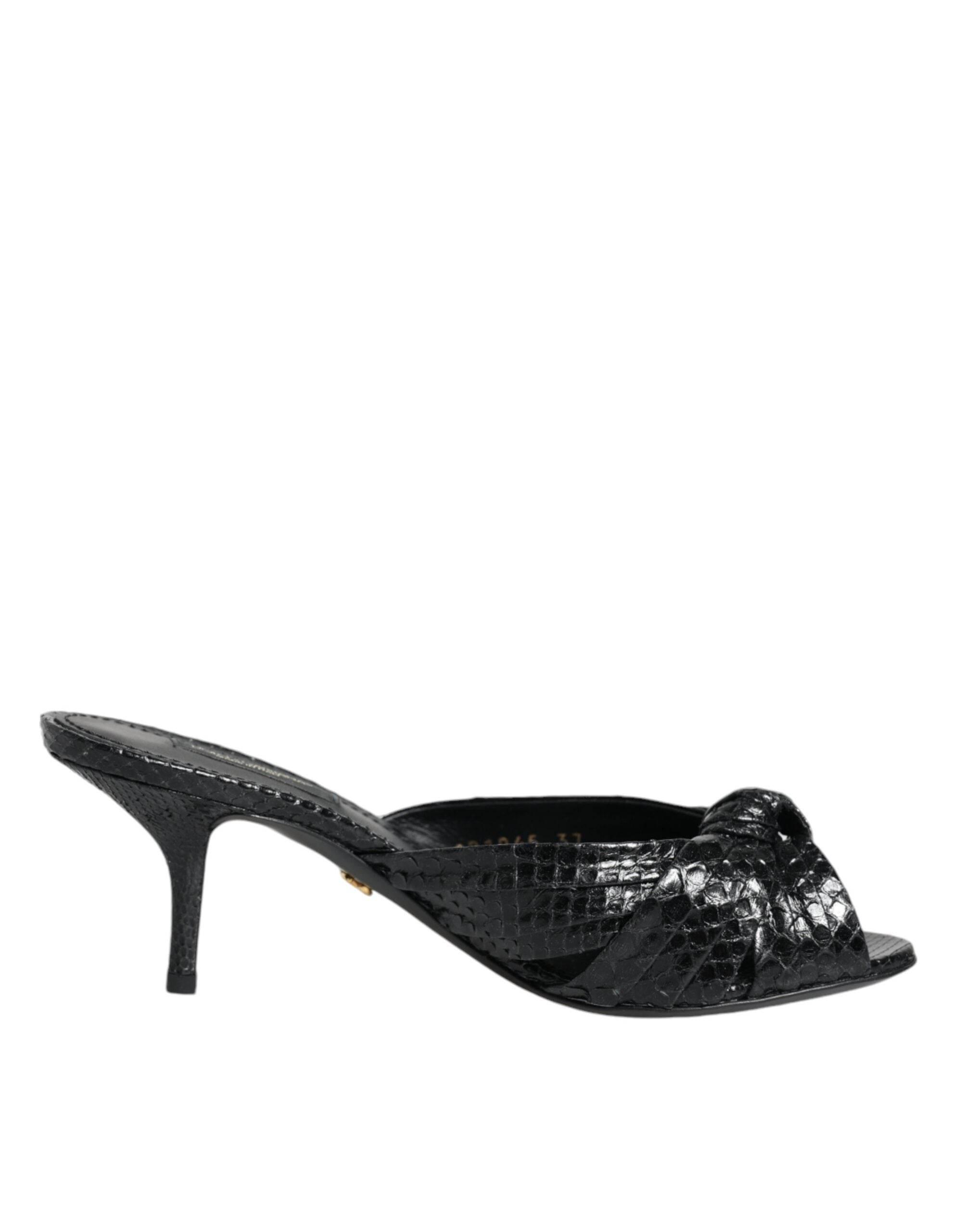 Dolce & Gabbana Black Leather Heels Slides Sandals Shoes - Hilstor