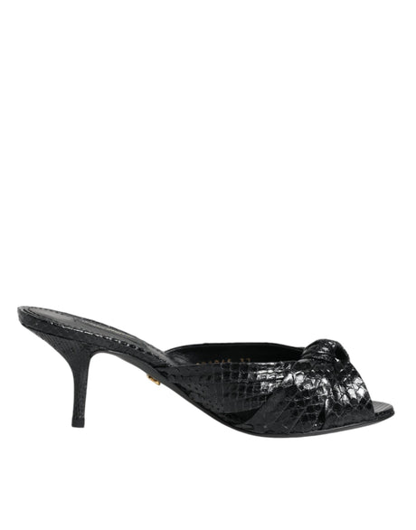 Dolce & Gabbana Black Leather Heels Slides Sandals Shoes - Hilstor