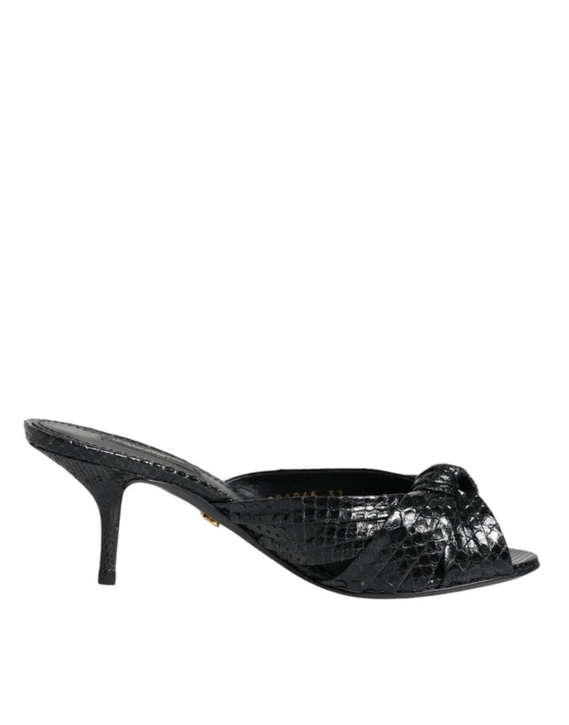 Dolce & Gabbana Black Leather Heels Slides Sandals Shoes - Hilstor